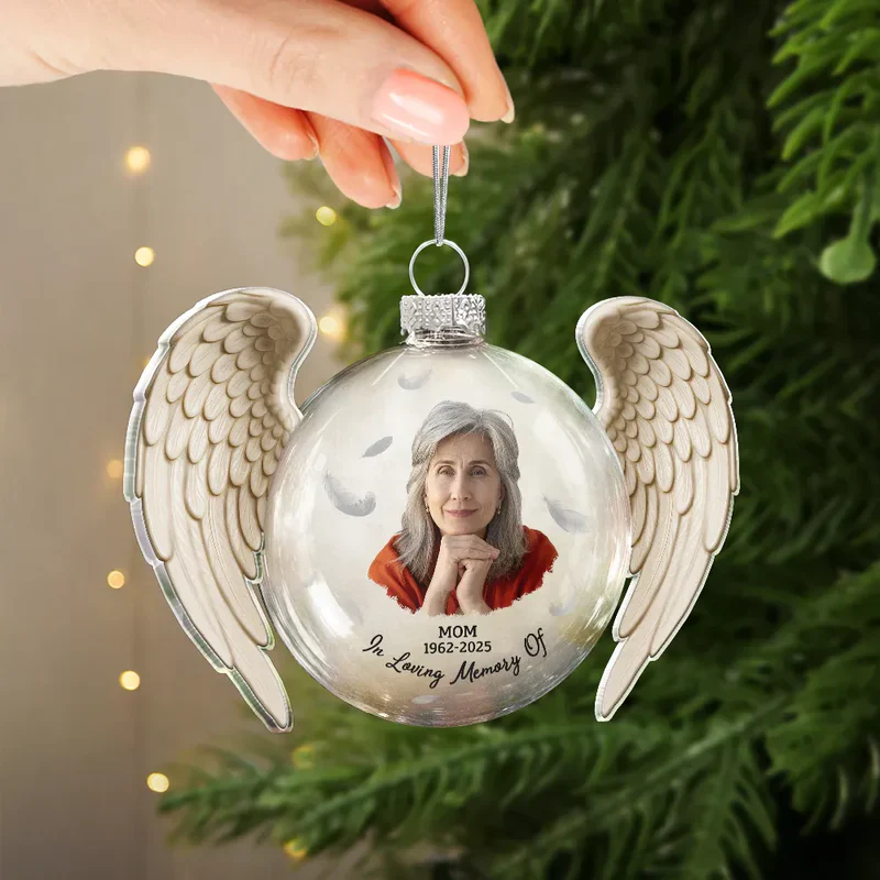 Custom Photo Acrylic Flat Ball Ornament Memorial with Angel Wings, Heartfelt Remembrance Christmas Gift for Dad and Family Keepsake - Image 4