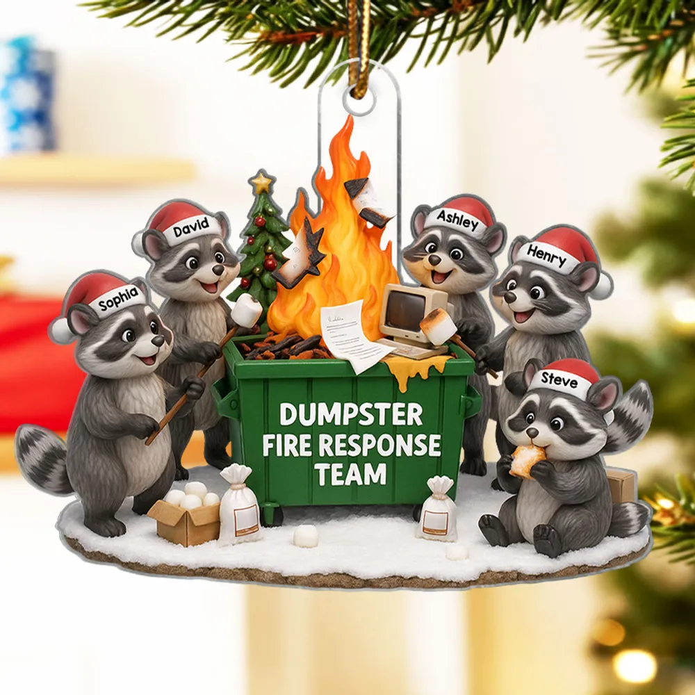 Custom Raccoon Dumpster Fire Response Team Acrylic Ornament, Hilarious Office Christmas Gift and Festive Home Decor - Image 6