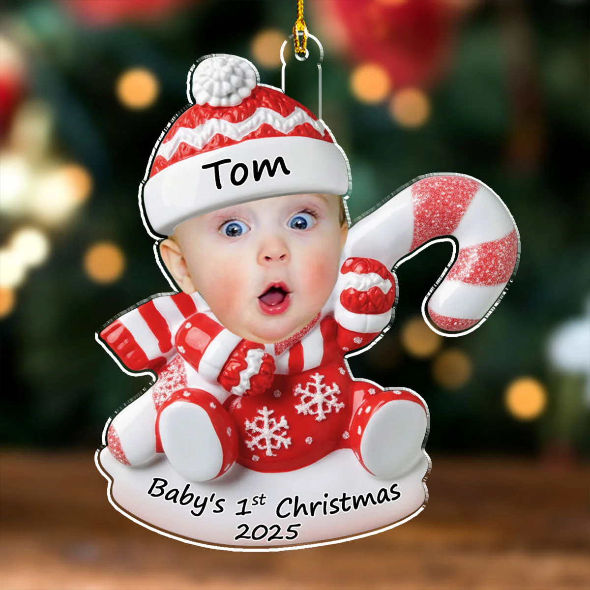 Custom Baby Christmas Acrylic Ornament with Cute Snowbaby Photo, Festive Tree Decoration for First Holiday Memories & Heartwarming Family Gift - Image 3