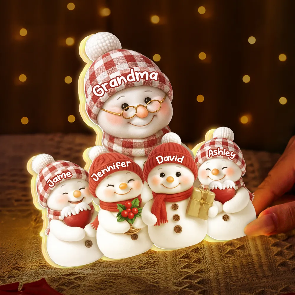 Snowman Family Acrylic Light Box for Grandma - Cozy Christmas Decor and Unique Holiday Gift from Grandkids - Image 3