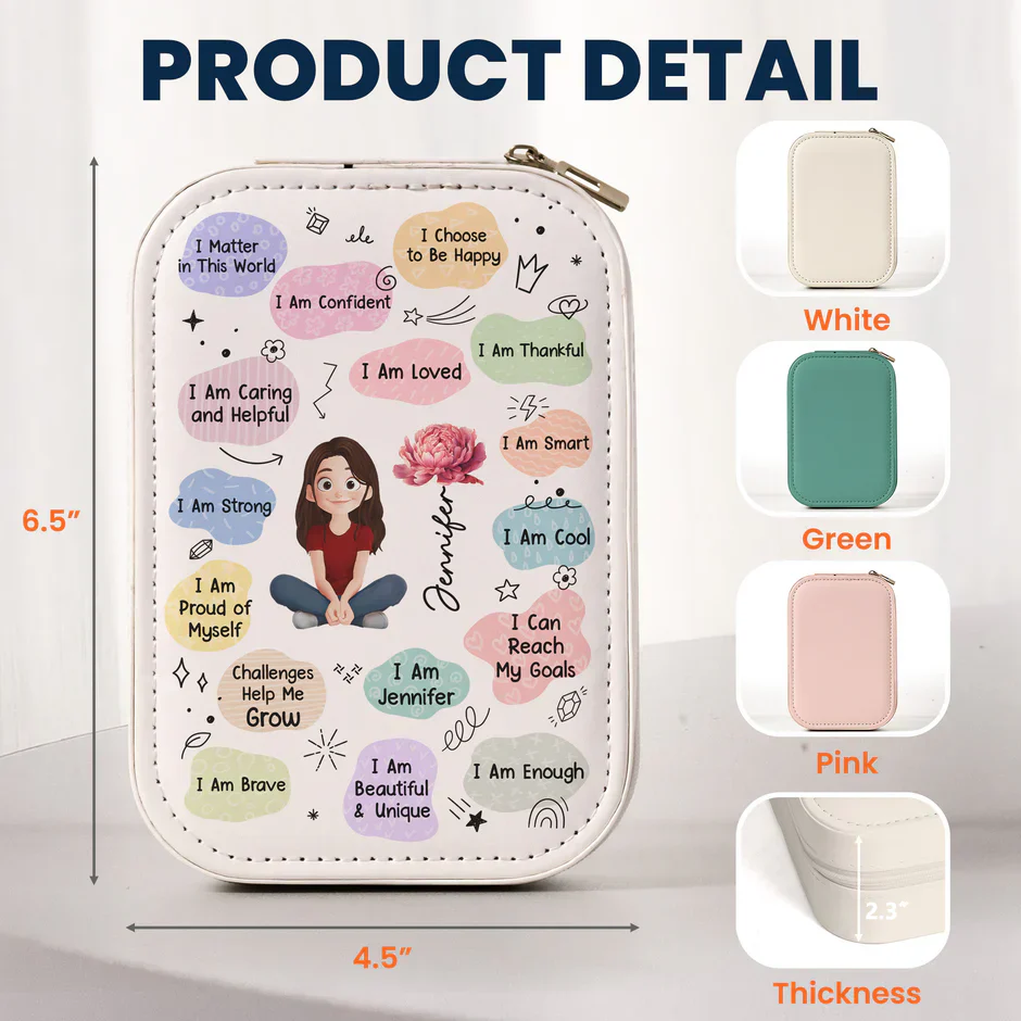 Custom LED Makeup Case with Cartoon Portrait & Positive I Am Quotes – Unique Personalized Makeup Box, Uplifting Gift for Daughter or Friend - Image 4