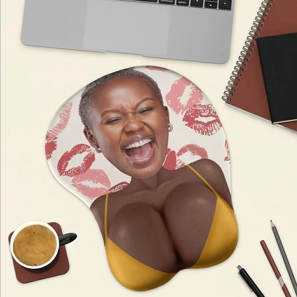 Personalized Face Lycra Mouse Pad for Couple or Coworker Prank Gift, Bold Kiss Print Design, Unique Naughty Desk Laugh