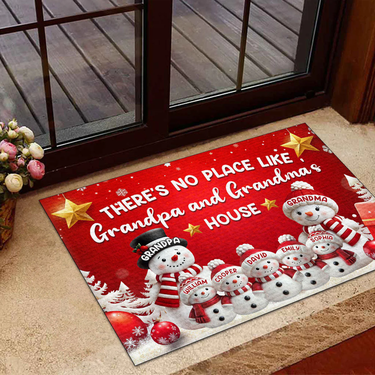 Custom Standard Doormat with Cute Snowman Family, Festive Entryway Decor for Grandparents' Home, Heartwarming Personalized Gift Idea for Indoor or Outdoor Use - Image 5