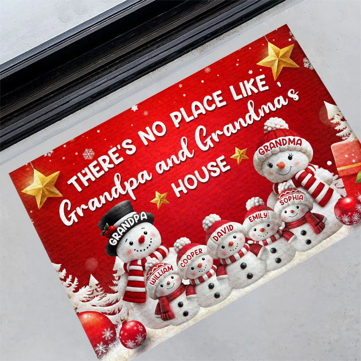 Custom Standard Doormat with Cute Snowman Family, Festive Entryway Decor for Grandparents' Home, Heartwarming Personalized Gift Idea for Indoor or Outdoor Use - Image 6