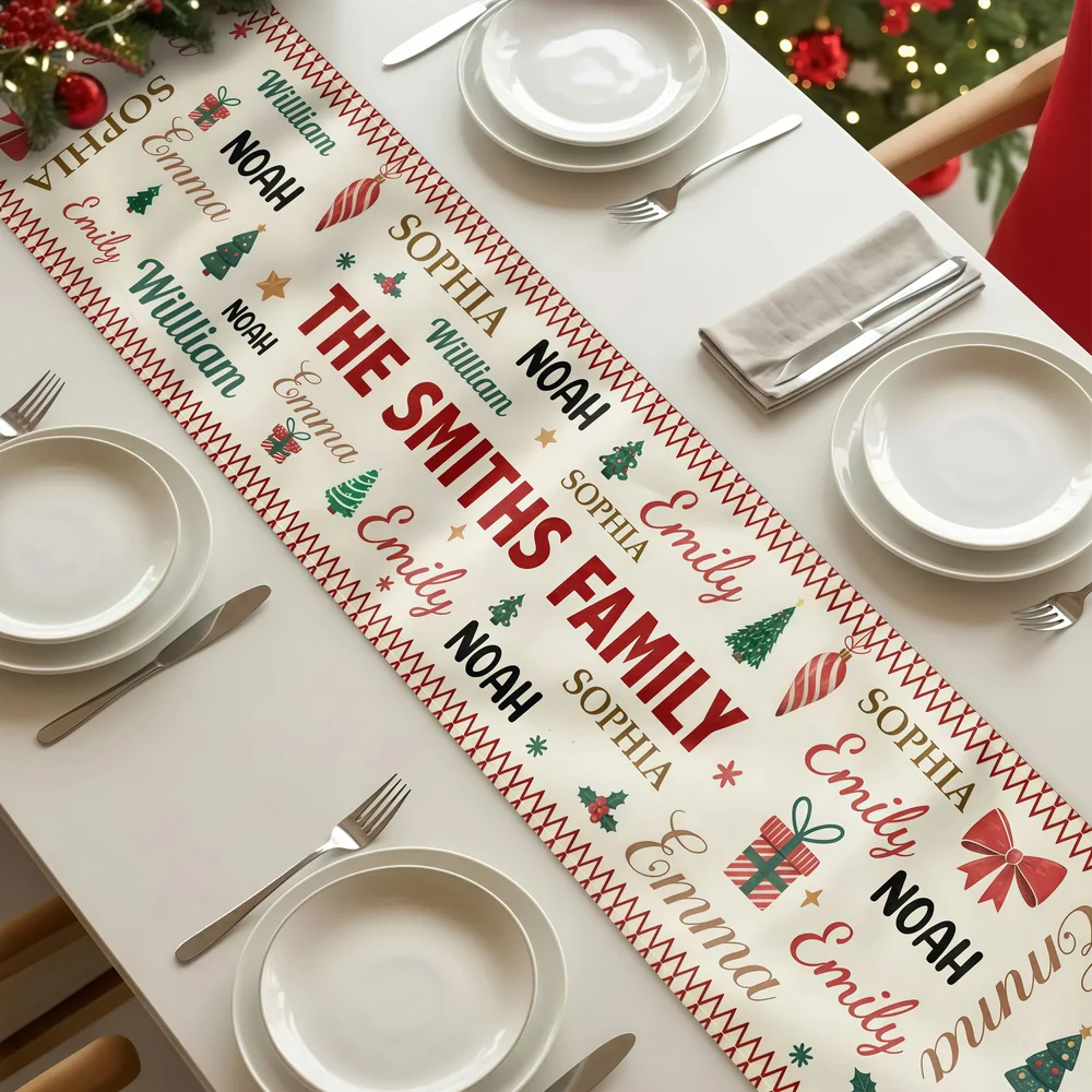 Custom Family Name Christmas Table Runner for Holiday Dining – Cozy Personalized Decor & Creative Gift Idea