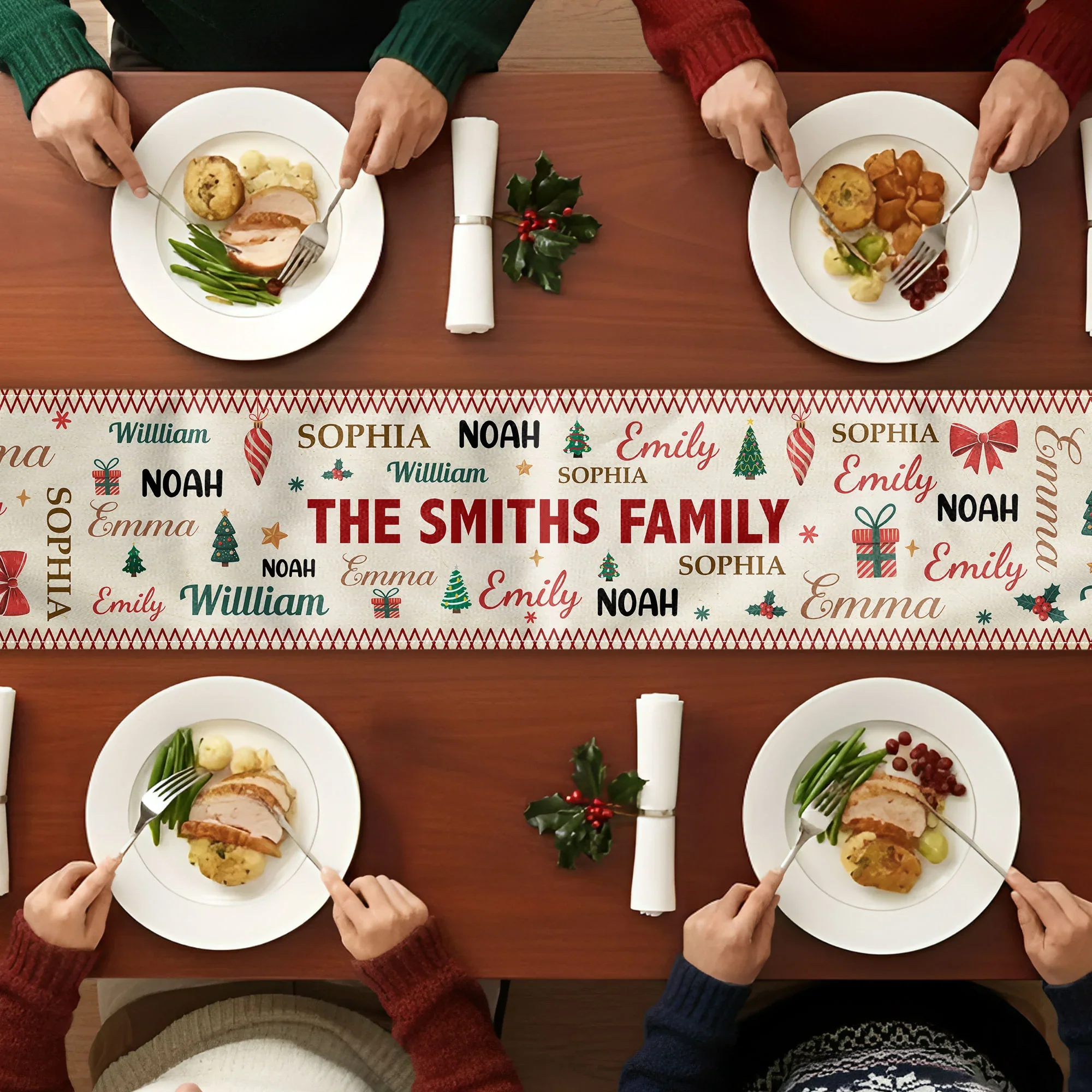 Custom Family Name Christmas Table Runner for Holiday Dining – Cozy Personalized Decor & Creative Gift Idea - Image 3