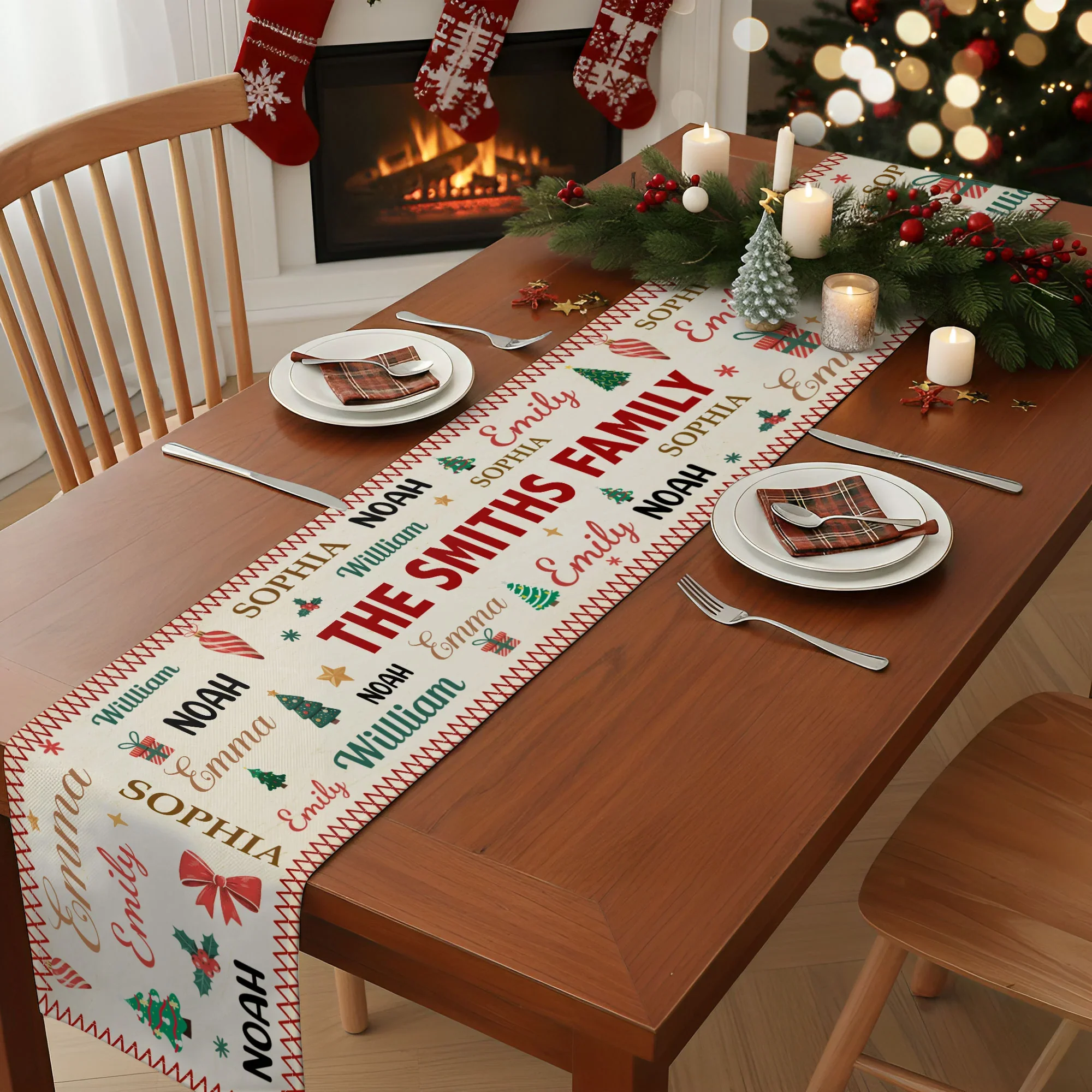 Custom Family Name Christmas Table Runner for Holiday Dining – Cozy Personalized Decor & Creative Gift Idea - Image 5