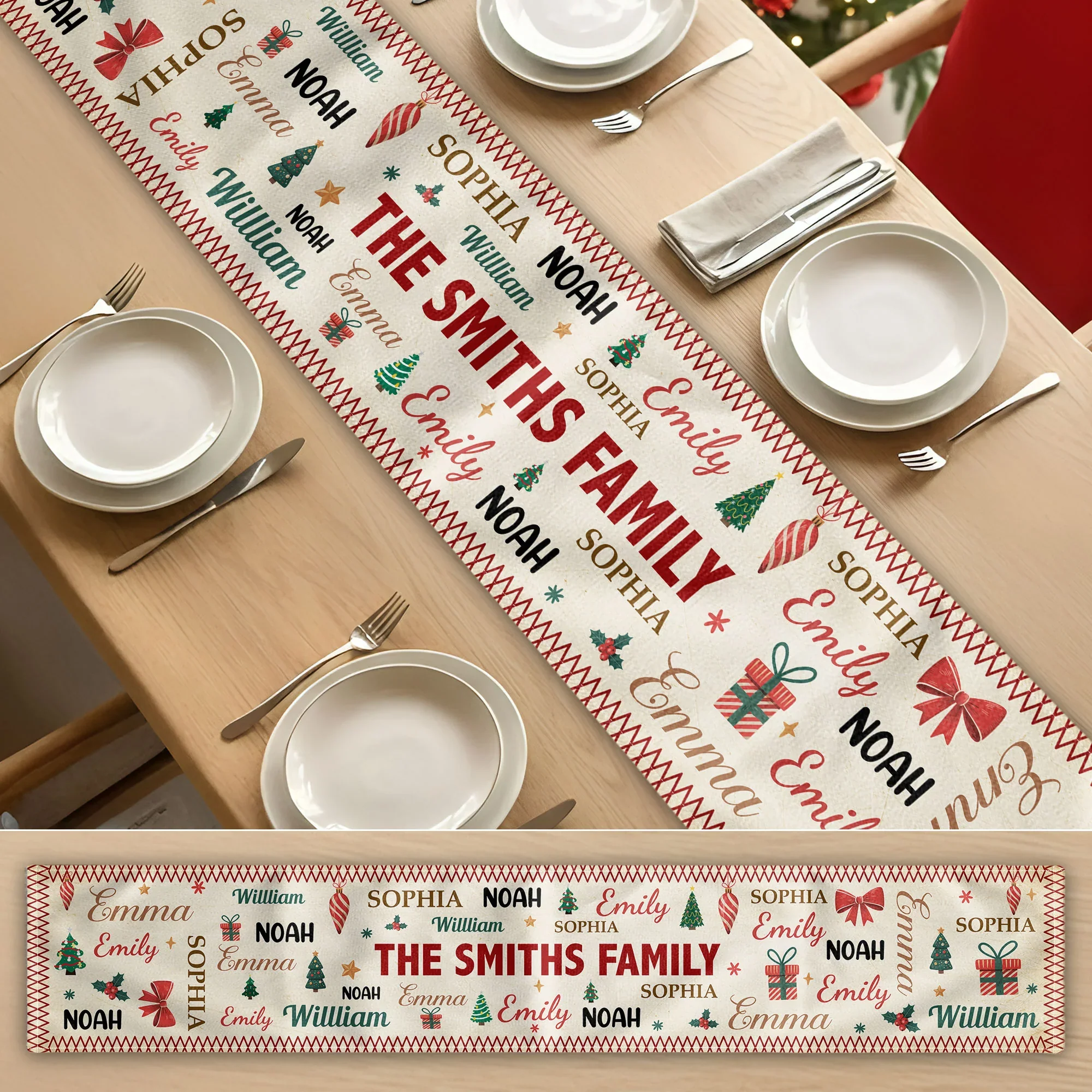 Custom Family Name Christmas Table Runner for Holiday Dining – Cozy Personalized Decor & Creative Gift Idea - Image 7