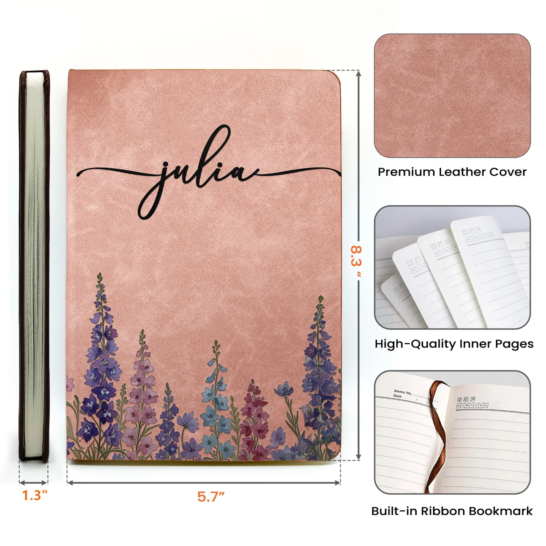 Custom Leather Journal for Her with Delicate Birth Flower Design – Personalized Writing Notebook, Meaningful Gift for Wife, Sister or Teen Girl - Image 4