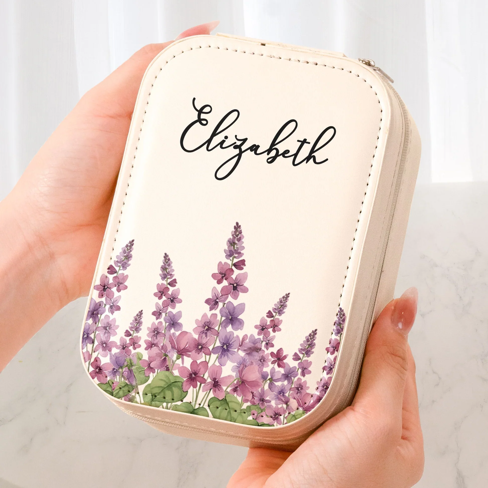 Custom Name & Birth Flower Gift For Her, Daughter, Sister - Custom Makeup Box With LED Mirror - Image 2