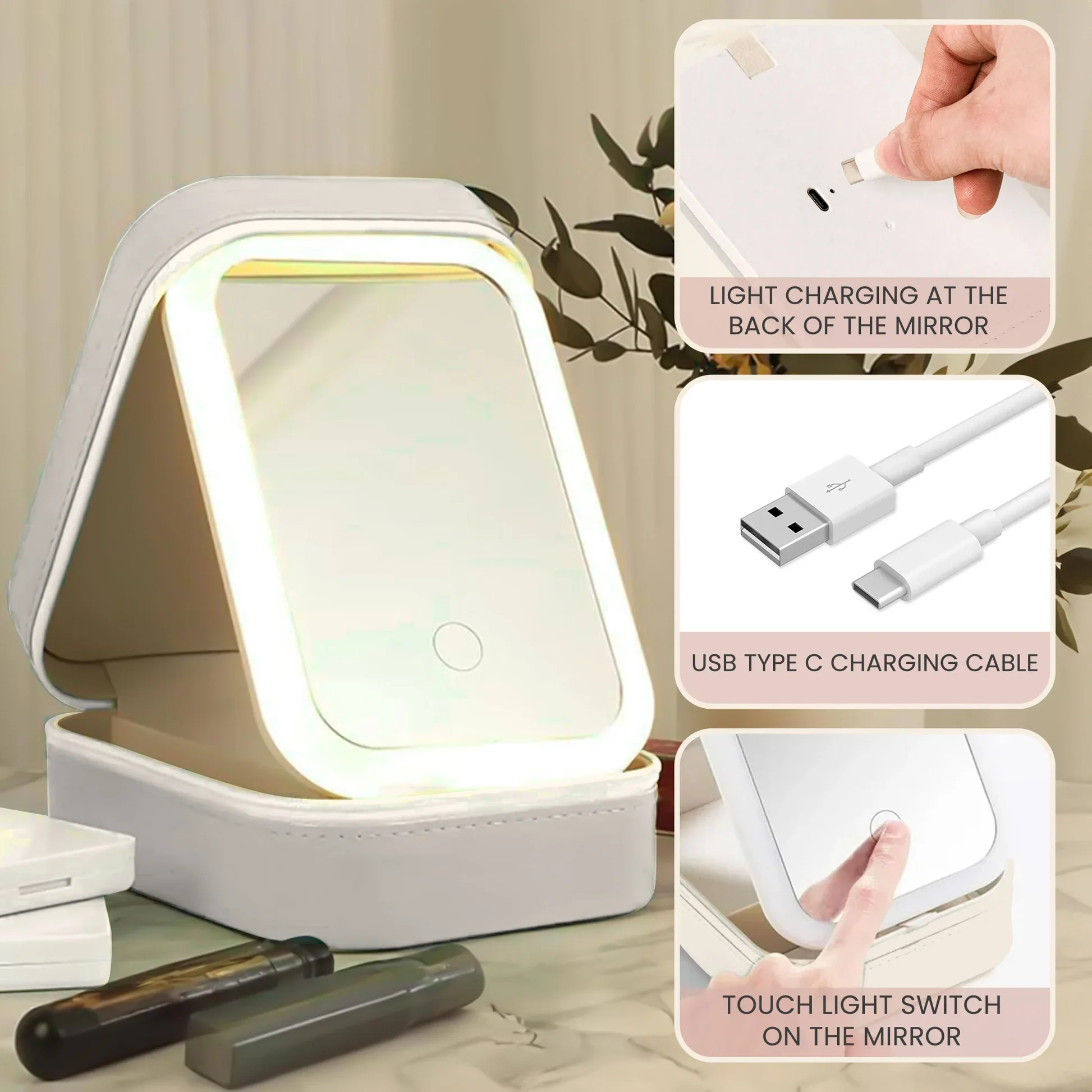 Custom Name & Birth Flower Gift For Her, Daughter, Sister - Custom Makeup Box With LED Mirror - Image 5
