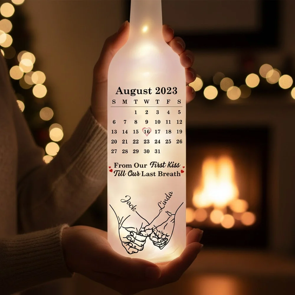 Personalized Bottle Lamp with Calendar Date & Couple Design, Soft Warm Glow for Romantic Nights, Unique Anniversary Gift - Image 2