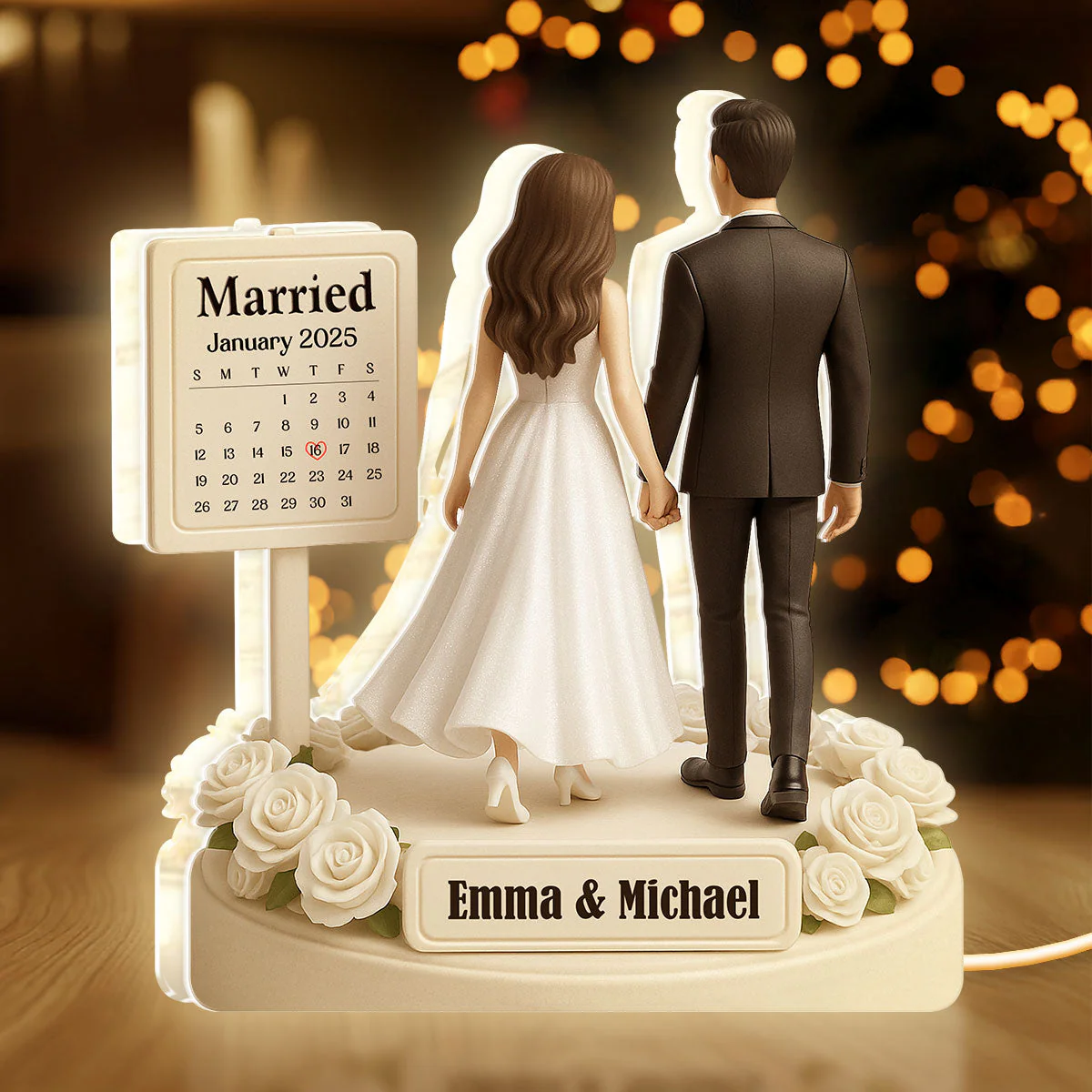 Personalized Acrylic Light Box for Couples with Wedding Date Calendar, Warm Glow Keepsake & Unique Gift - Image 3