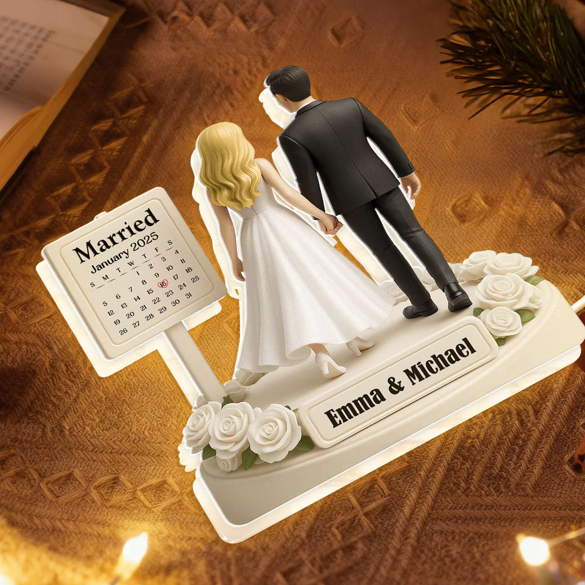 Personalized Acrylic Light Box for Couples with Wedding Date Calendar, Warm Glow Keepsake & Unique Gift - Image 4
