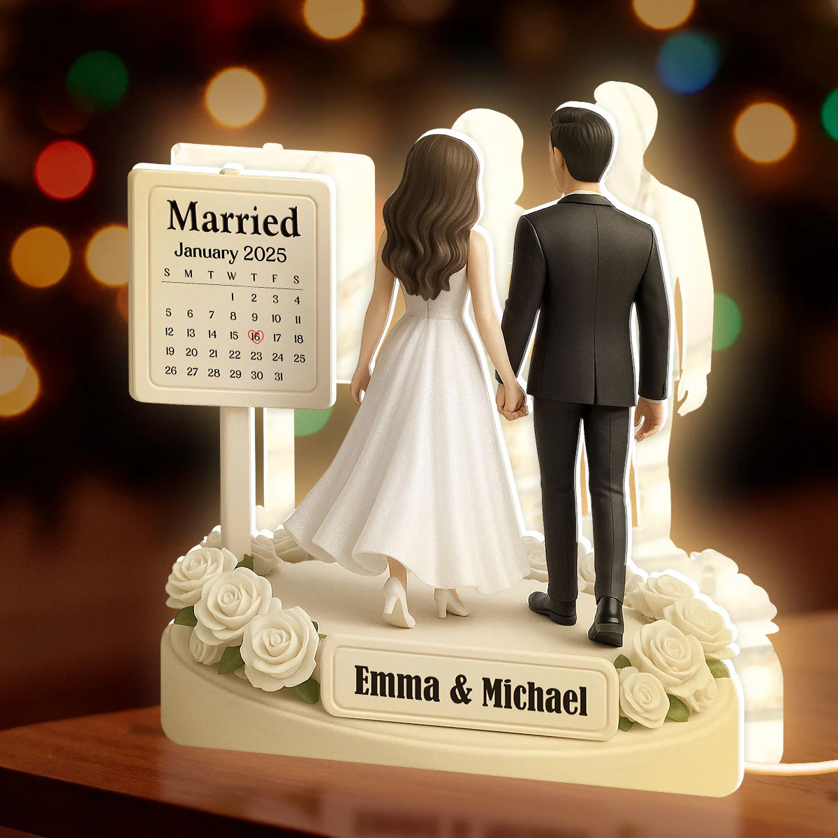 Personalized Acrylic Light Box for Couples with Wedding Date Calendar, Warm Glow Keepsake & Unique Gift - Image 5