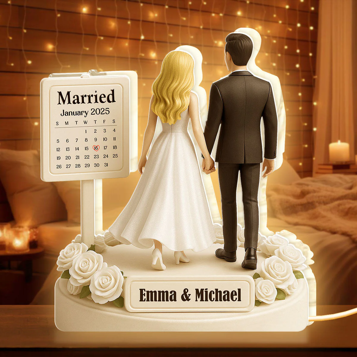 Personalized Acrylic Light Box for Couples with Wedding Date Calendar, Warm Glow Keepsake & Unique Gift - Image 6