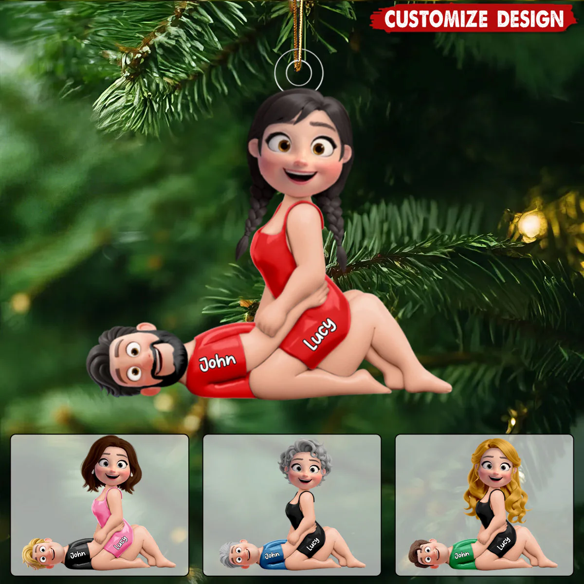 Naughty Couple Acrylic Ornament Personalized with Your Characters, Playful Cartoon Design for Sexy Romantic Gift - Image 2