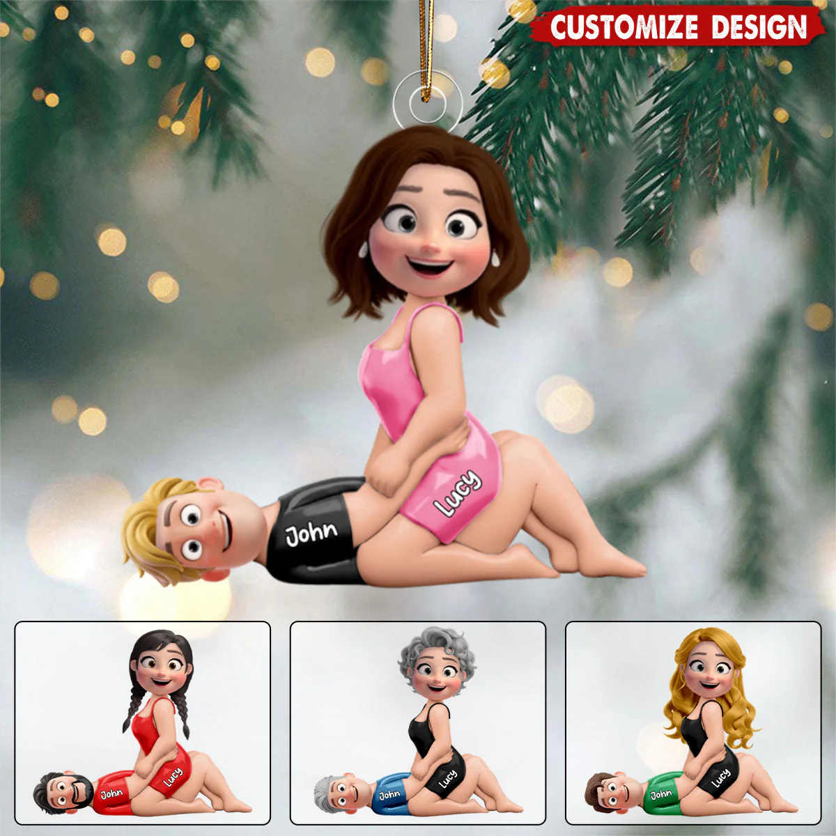 Naughty Couple Acrylic Ornament Personalized with Your Characters, Playful Cartoon Design for Sexy Romantic Gift - Image 3