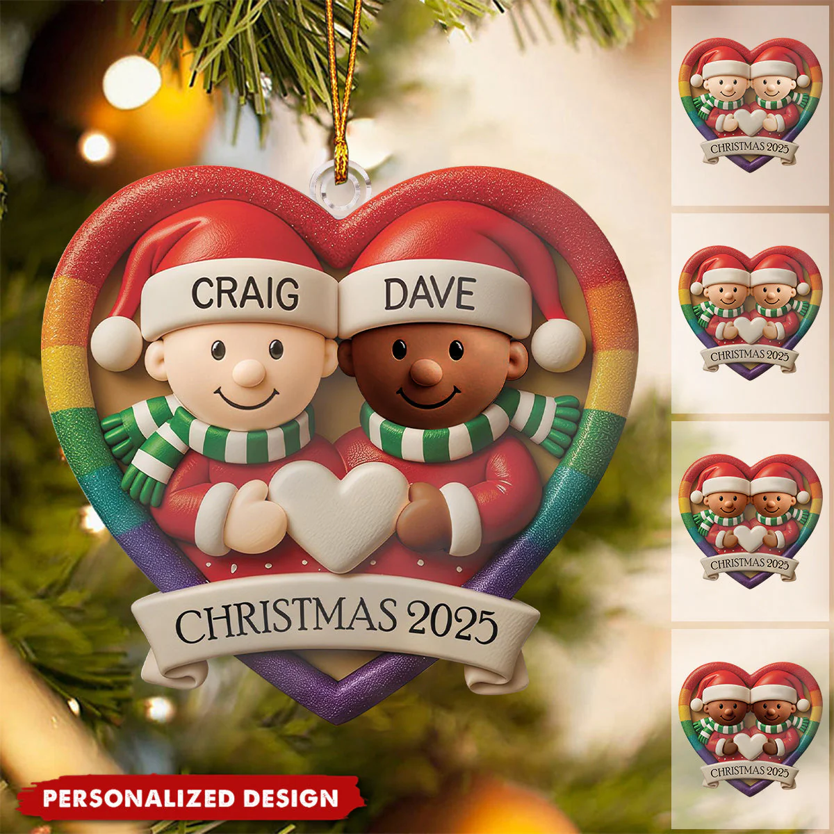Custom LGBT Couple Acrylic Ornament, Cozy Hugging Santa Characters for Holiday Celebration, Romantic Keepsake & Special Gift - Image 2