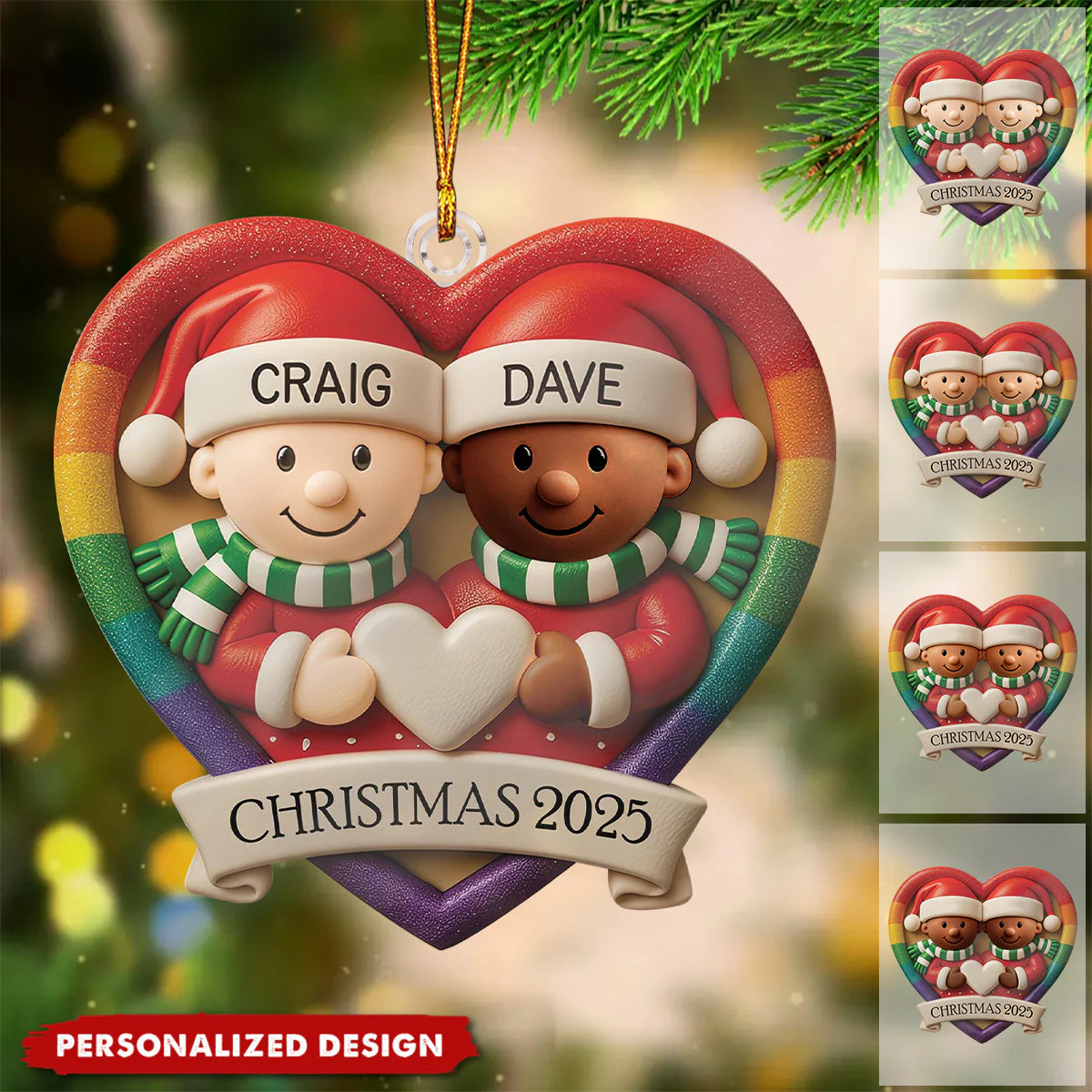 Custom LGBT Couple Acrylic Ornament, Cozy Hugging Santa Characters for Holiday Celebration, Romantic Keepsake & Special Gift - Image 5