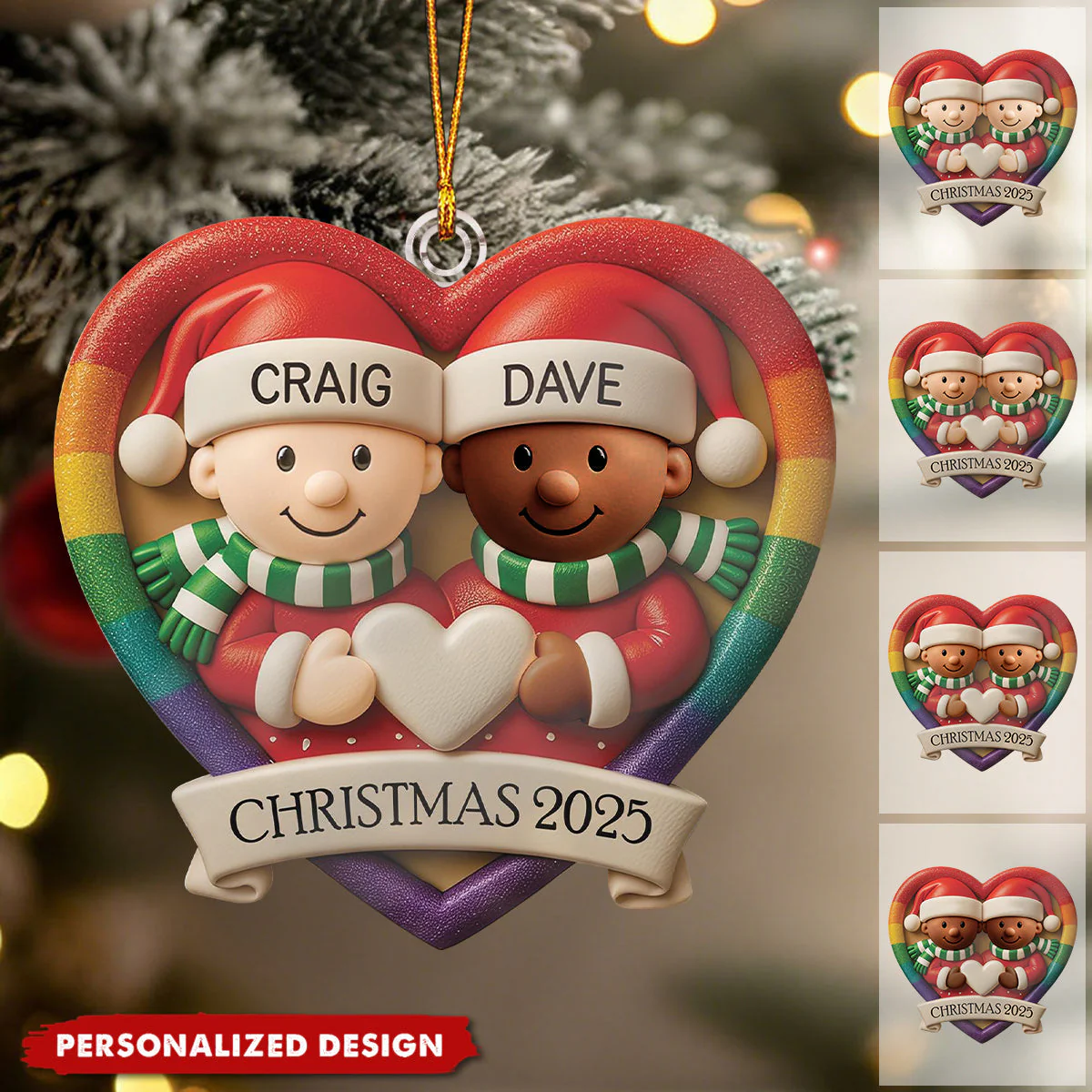 Custom LGBT Couple Acrylic Ornament, Cozy Hugging Santa Characters for Holiday Celebration, Romantic Keepsake & Special Gift - Image 6