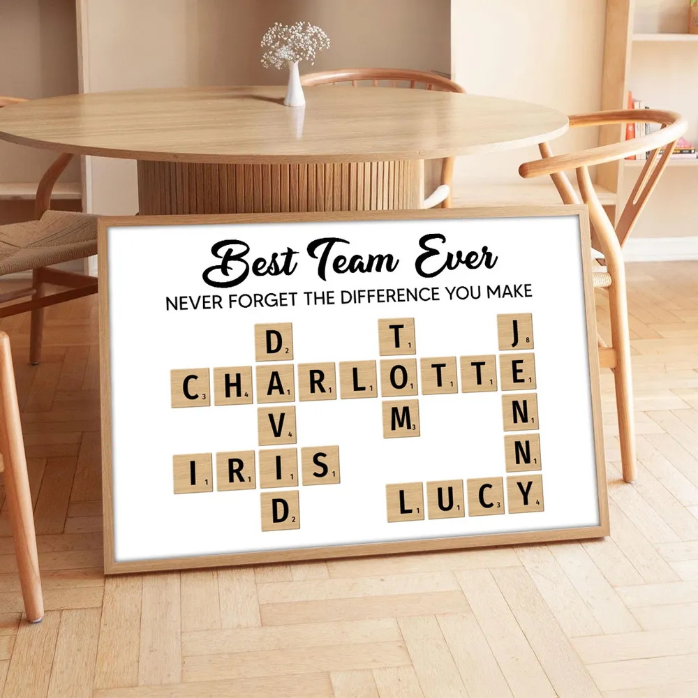 Best Team Ever Personalized Poster with Crossword Tile Art, Office Wall Decor, Meaningful Thank You Gift for Coworkers & Boss - Image 9
