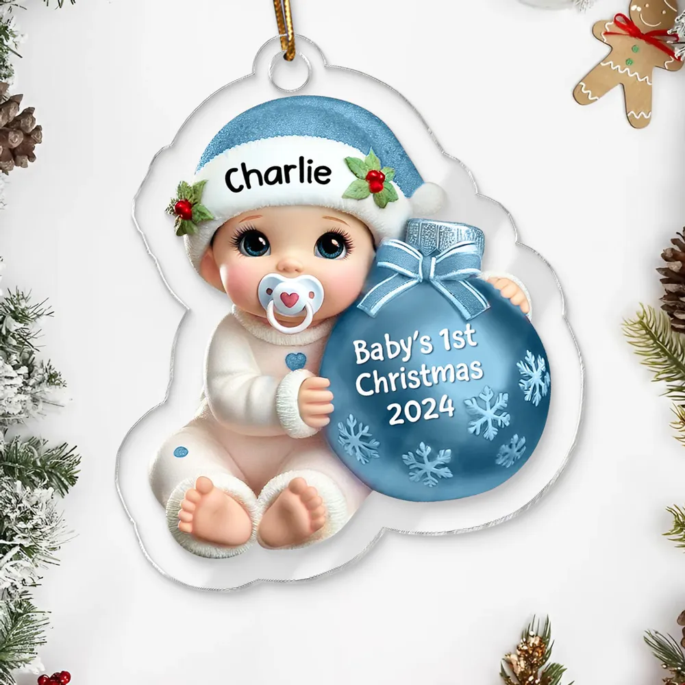 Personalized Acrylic Ornament for Baby's First Christmas – Cute Blue Baby Design, Festive Keepsake, Unique Gift for New Parents - Image 7