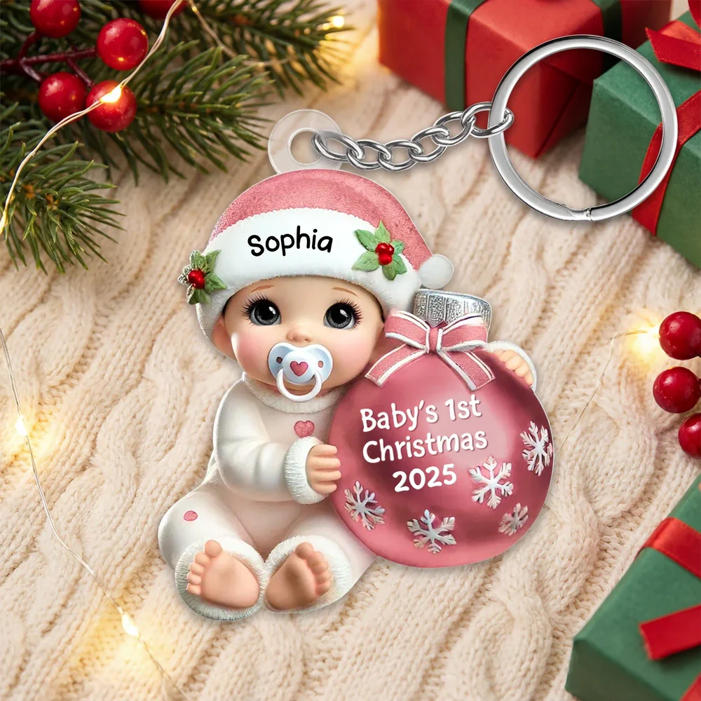 Personalized Acrylic Keychain for Baby's First Christmas, Cute Snowy Ornament Design, Sweet Keepsake & Unique Christmas Gift - Image 2