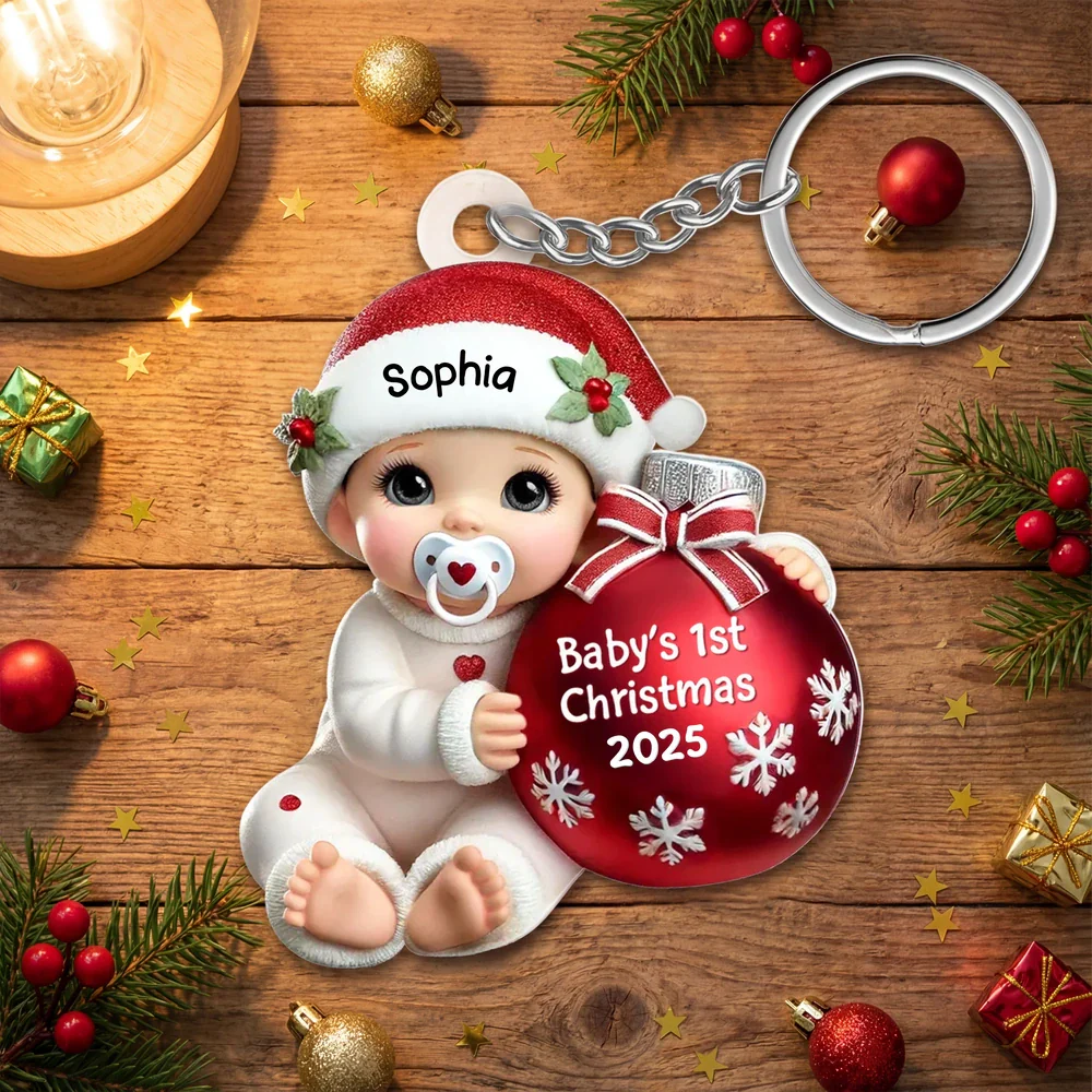 Personalized Acrylic Keychain for Baby's First Christmas, Cute Snowy Ornament Design, Sweet Keepsake & Unique Christmas Gift - Image 6