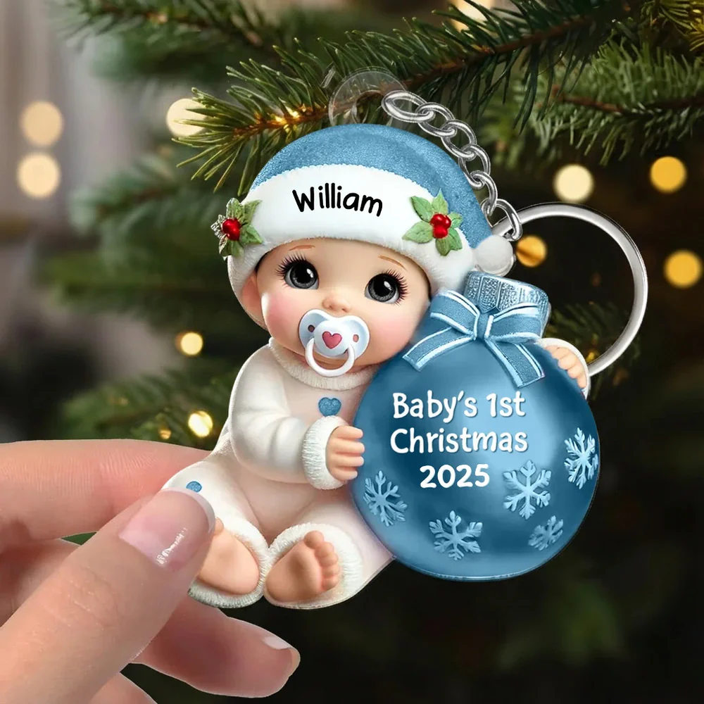 Personalized Acrylic Keychain for Baby's First Christmas, Cute Snowy Ornament Design, Sweet Keepsake & Unique Christmas Gift - Image 7