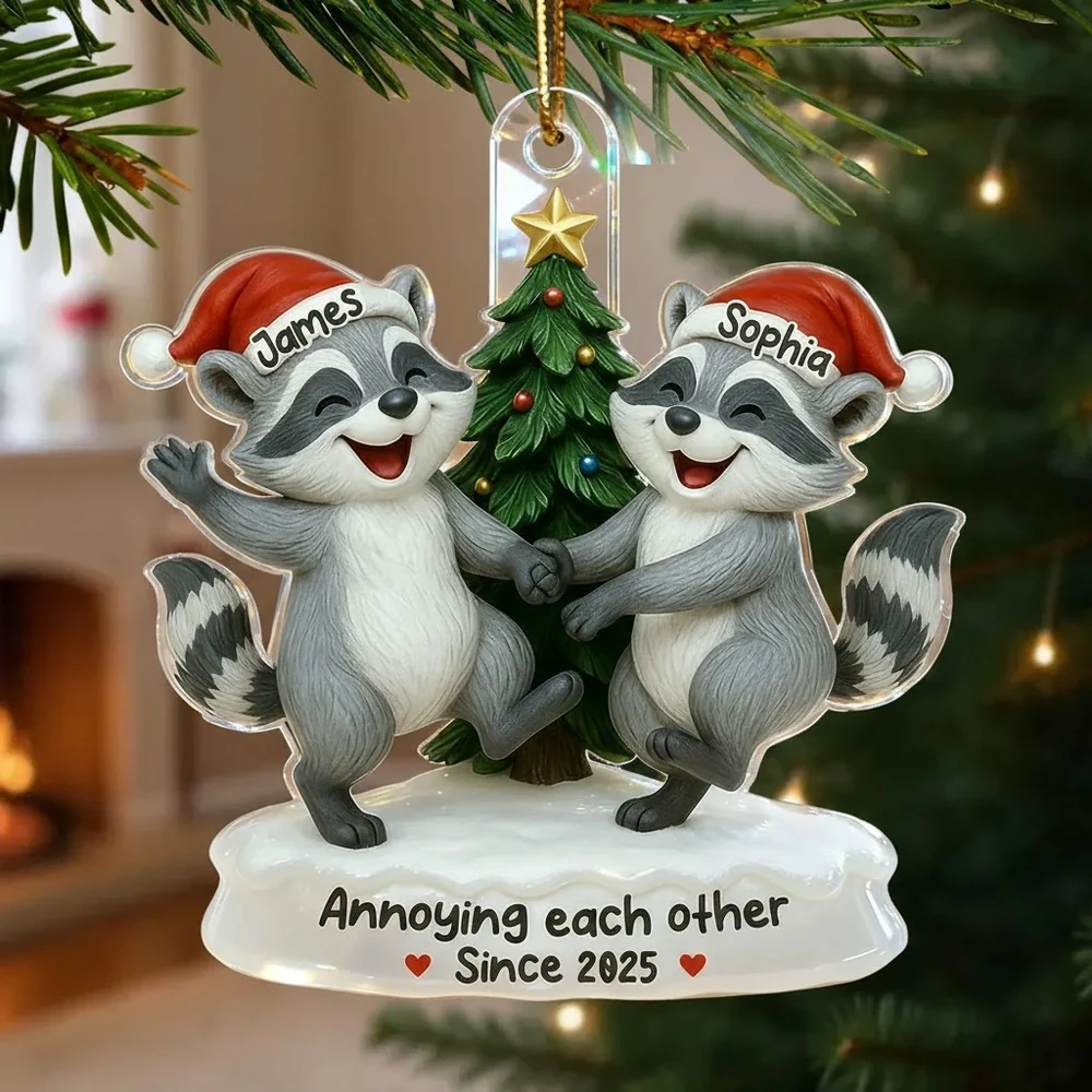 Personalized Raccoon Couple Acrylic Ornament – Funny Christmas Tree Decoration For Couples, Cute Unique Gift