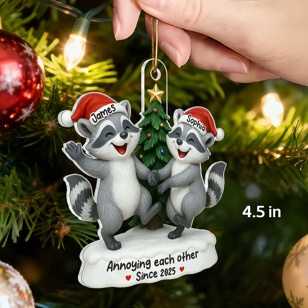 Personalized Raccoon Couple Acrylic Ornament – Funny Christmas Tree Decoration For Couples, Cute Unique Gift - Image 2