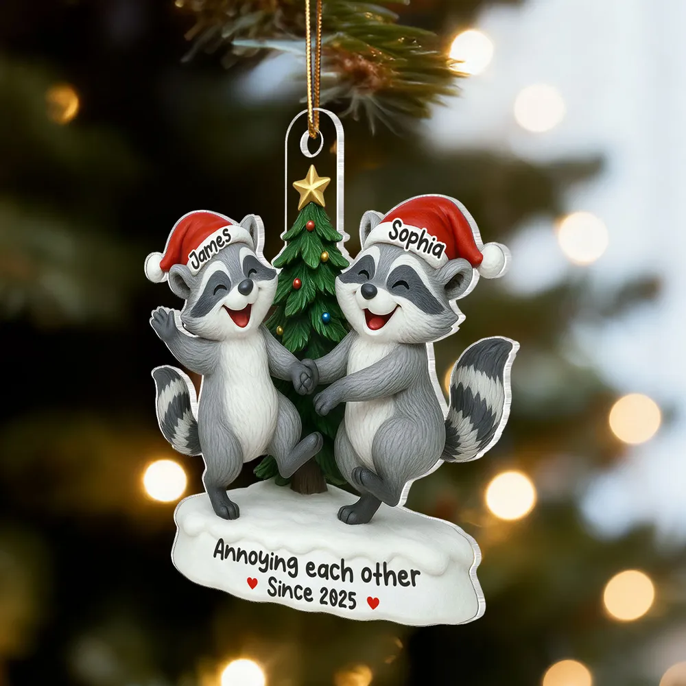 Personalized Raccoon Couple Acrylic Ornament – Funny Christmas Tree Decoration For Couples, Cute Unique Gift - Image 3