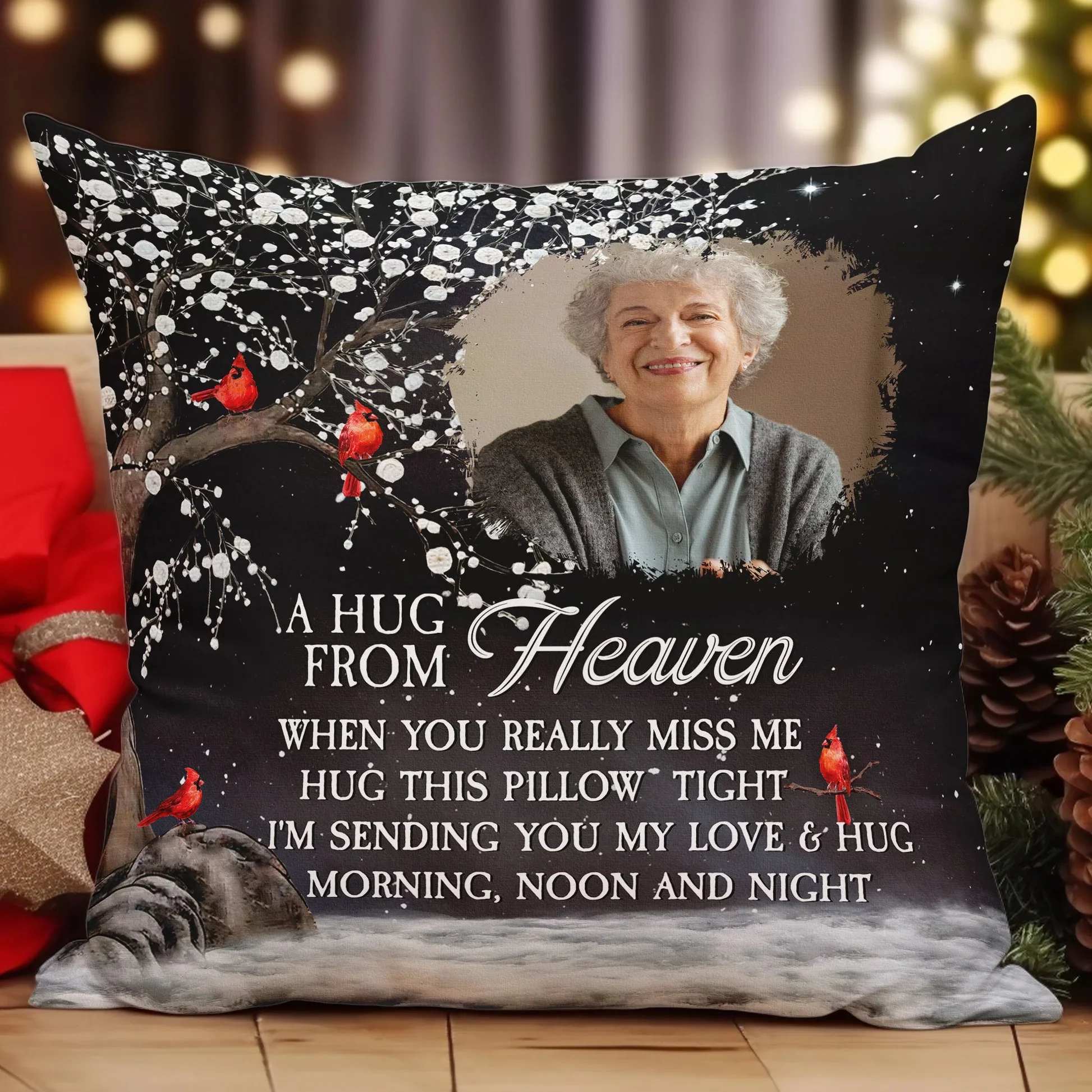 Custom Photo Square Pillow – A Hug From Heaven Memorial Cushion To Hold When You Miss Them, Unique Sympathy Gift & Cozy Room Decor - Image 2