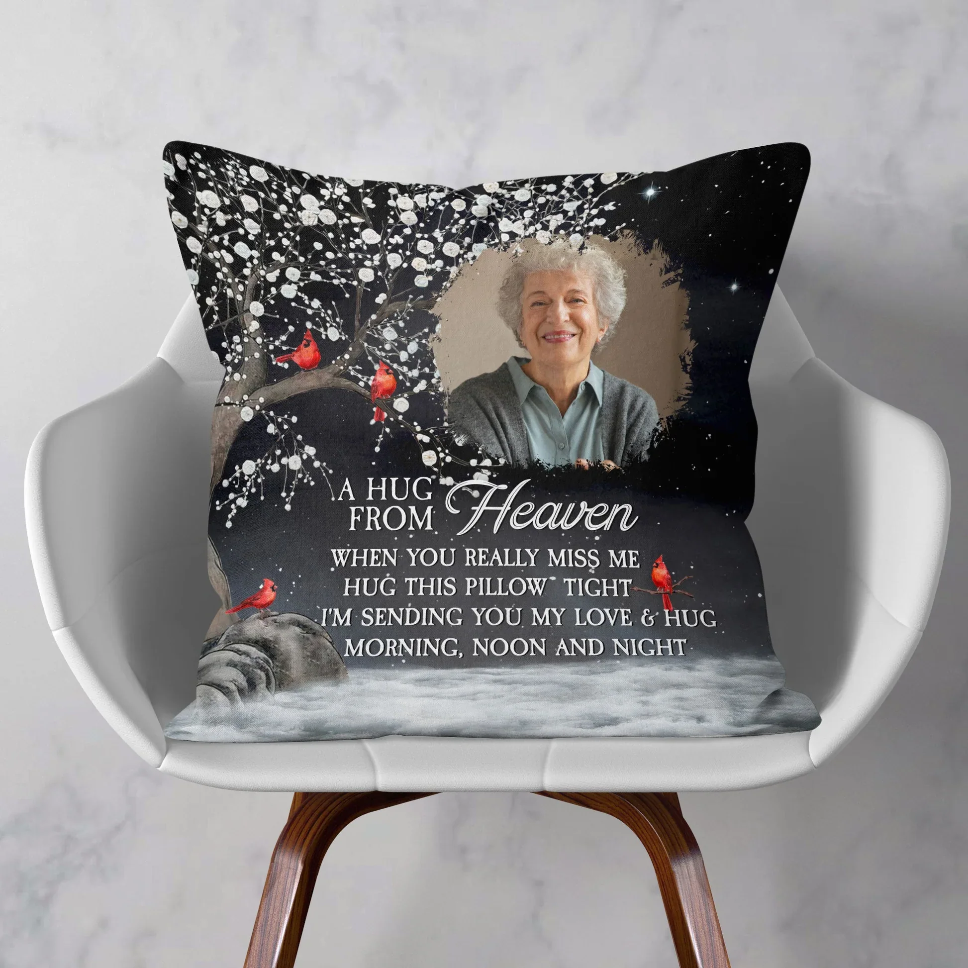 Custom Photo Square Pillow – A Hug From Heaven Memorial Cushion To Hold When You Miss Them, Unique Sympathy Gift & Cozy Room Decor - Image 3