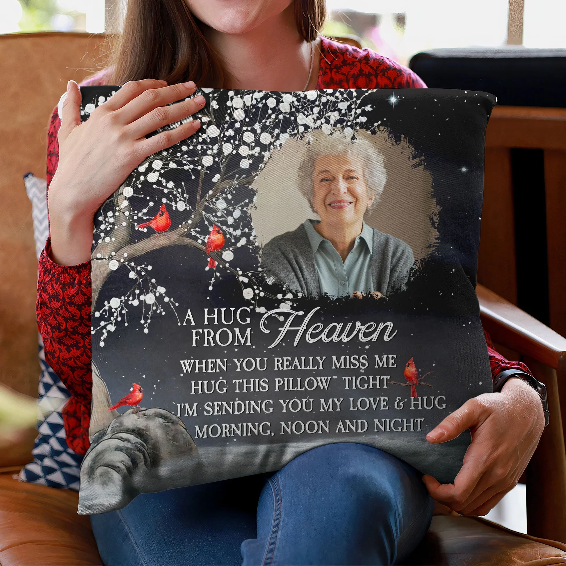 Custom Photo Square Pillow – A Hug From Heaven Memorial Cushion To Hold When You Miss Them, Unique Sympathy Gift & Cozy Room Decor - Image 4