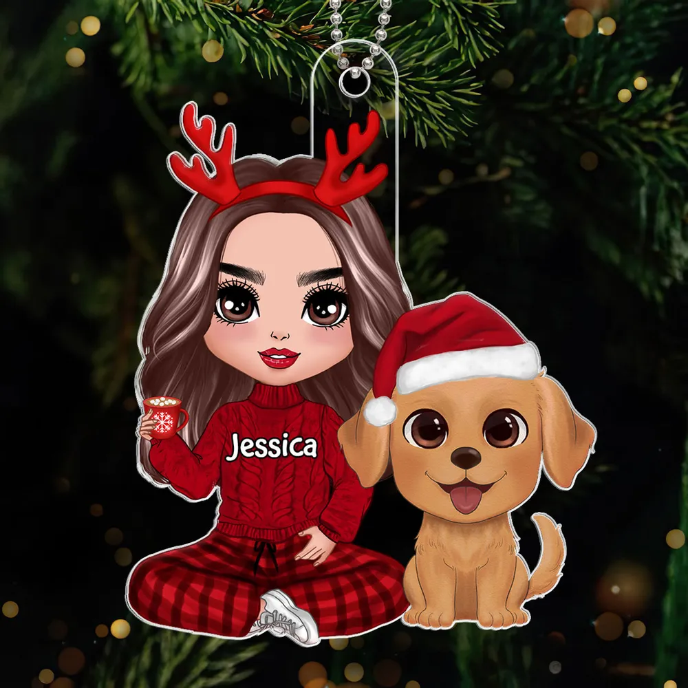 Personalized Acrylic Ornament with Cute Dog and Cozy Christmas Girl, Festive Decor and Unique Gift for Dog Lovers - Image 5
