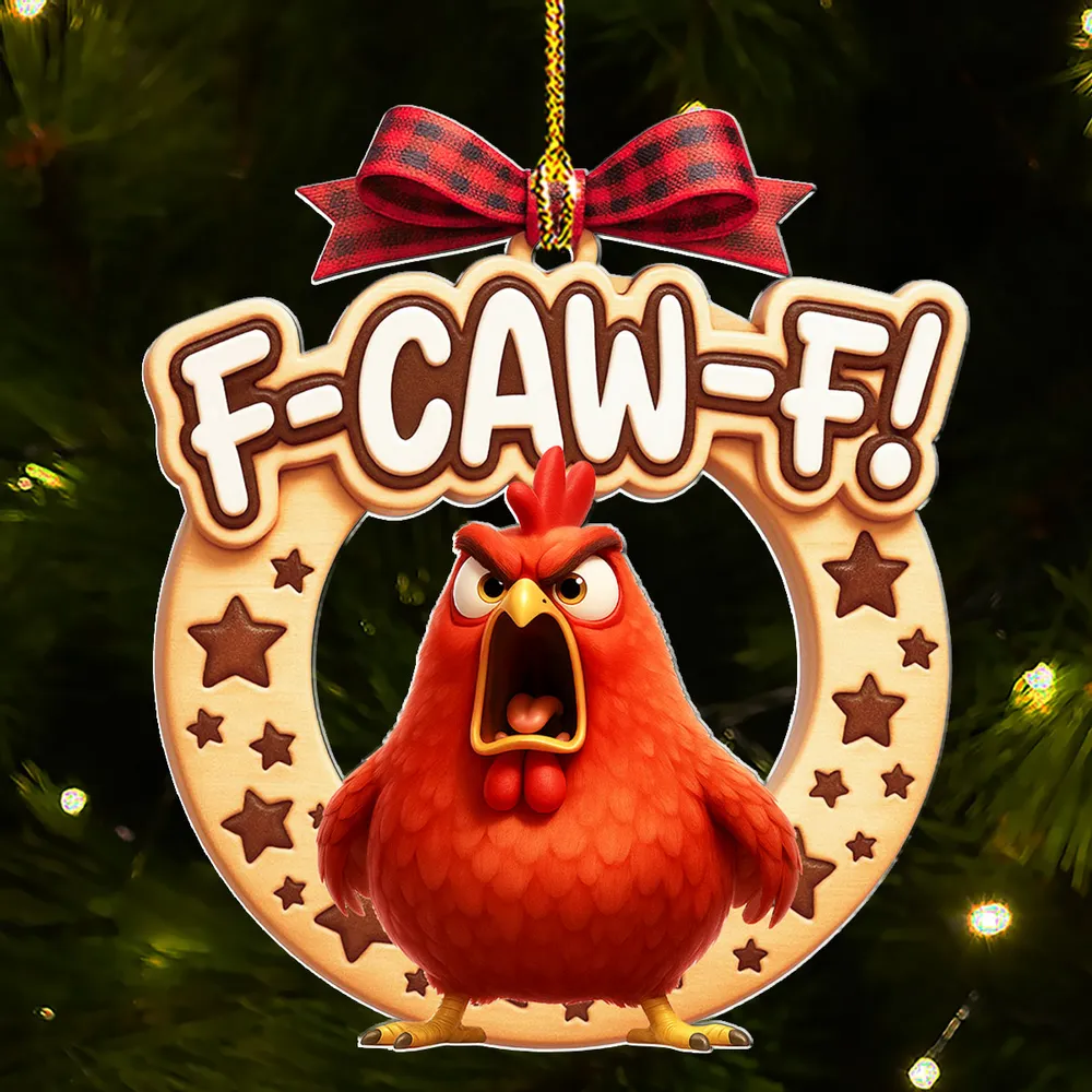 Custom Acrylic Ornament with Funny Shouting Rooster, Cute Christmas Tree Decoration and Quirky Gift Idea - Image 2
