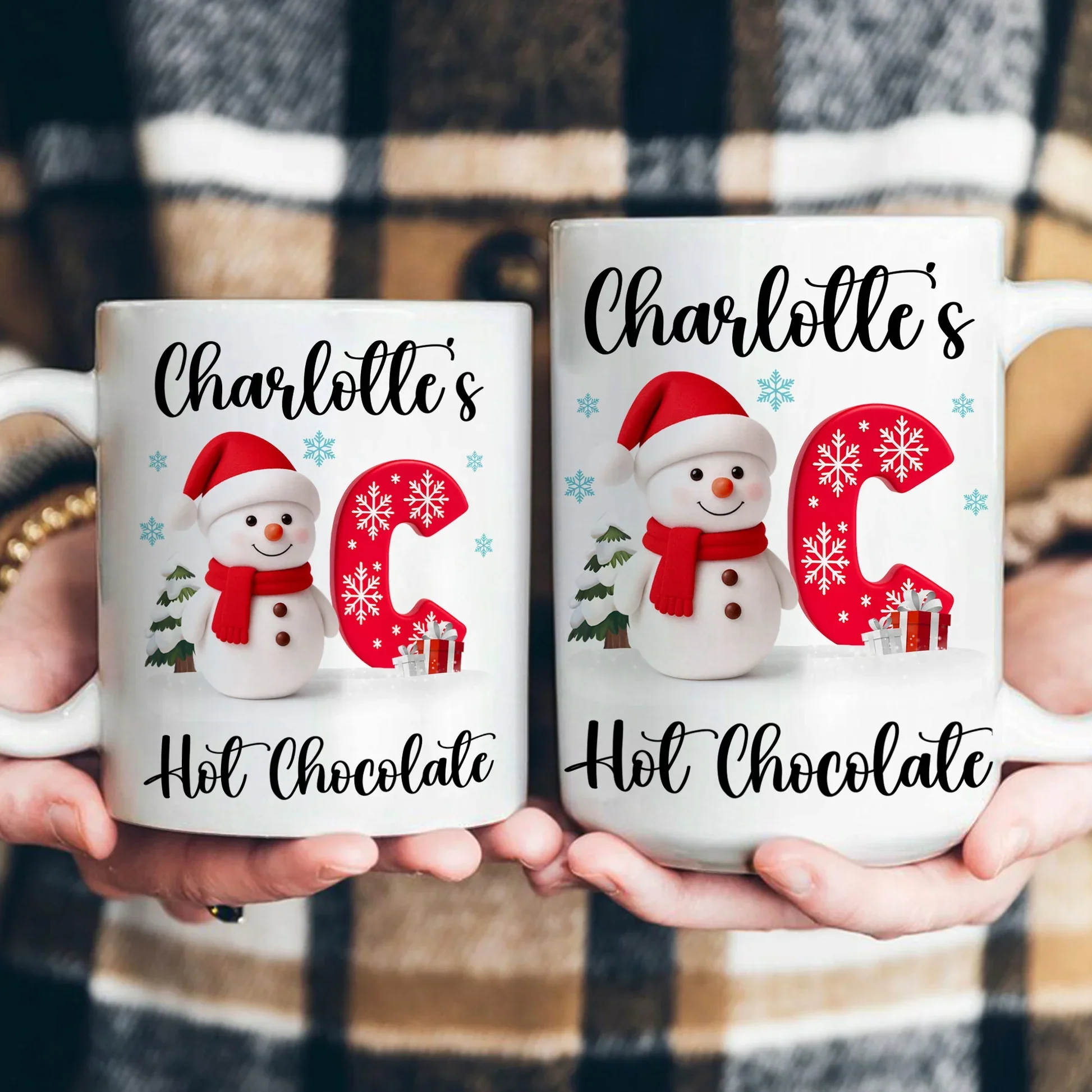 Custom Snowman Initial White Ceramic Mug for Hot Chocolate & Morning Coffee – Festive Personalized Christmas Gift, Fun and Cute Winter Present - Image 3