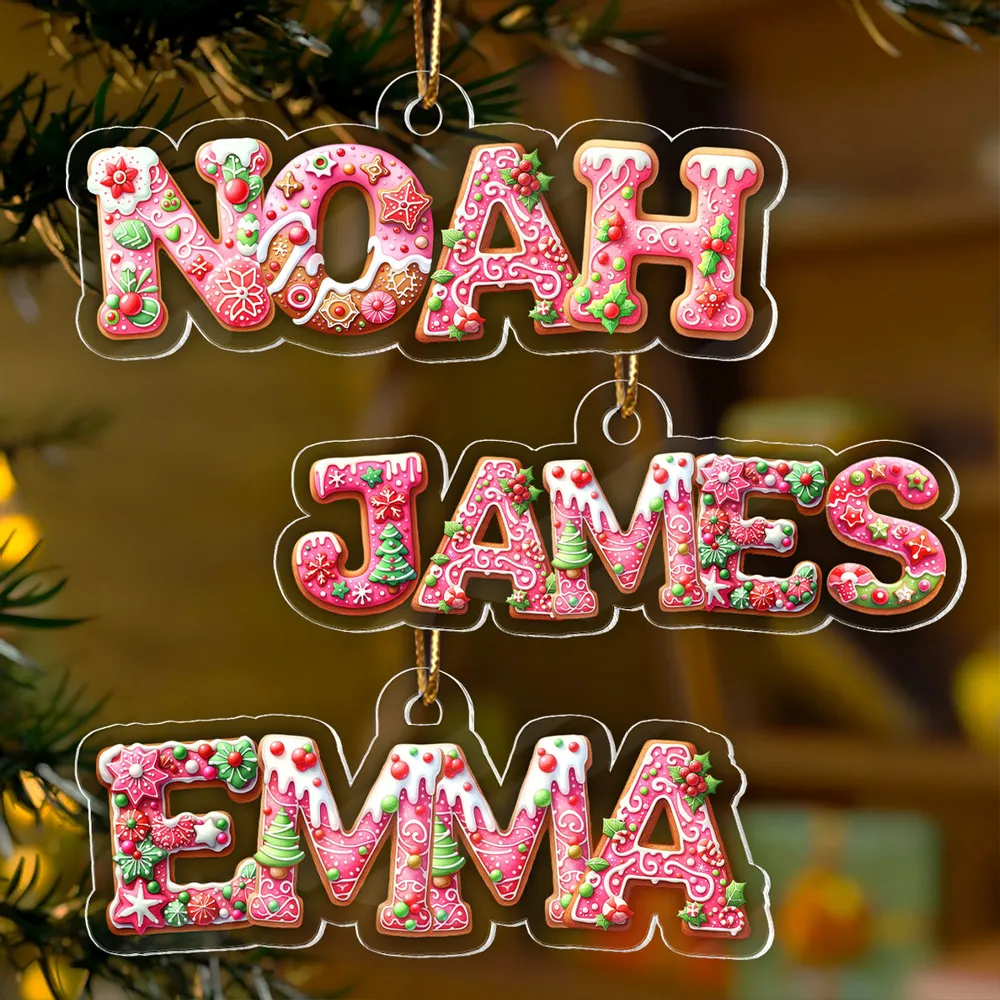 Custom Name Acrylic Ornament with Pink Gingerbread Letters – Festive Christmas Ornament & Creative Kids Gift - Image 7