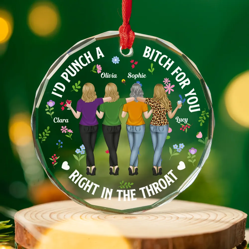 Custom Bestie Crystal Ornament with Back-View Friends Illustration – Personalized Crystal Ornament, Hilarious Unique Gift for Best Friend - Image 2