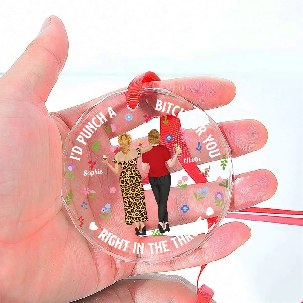 Custom Bestie Crystal Ornament with Back-View Friends Illustration – Personalized Crystal Ornament, Hilarious Unique Gift for Best Friend - Image 3