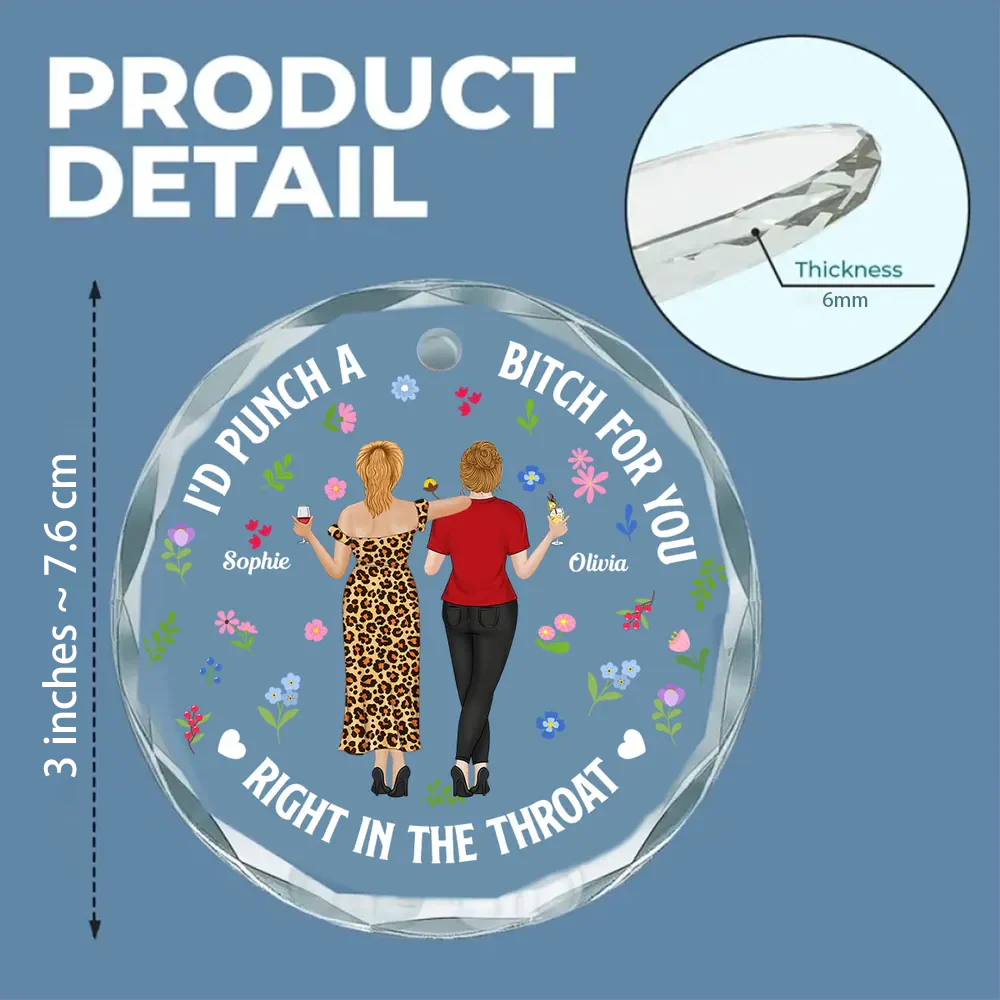 Custom Bestie Crystal Ornament with Back-View Friends Illustration – Personalized Crystal Ornament, Hilarious Unique Gift for Best Friend - Image 4