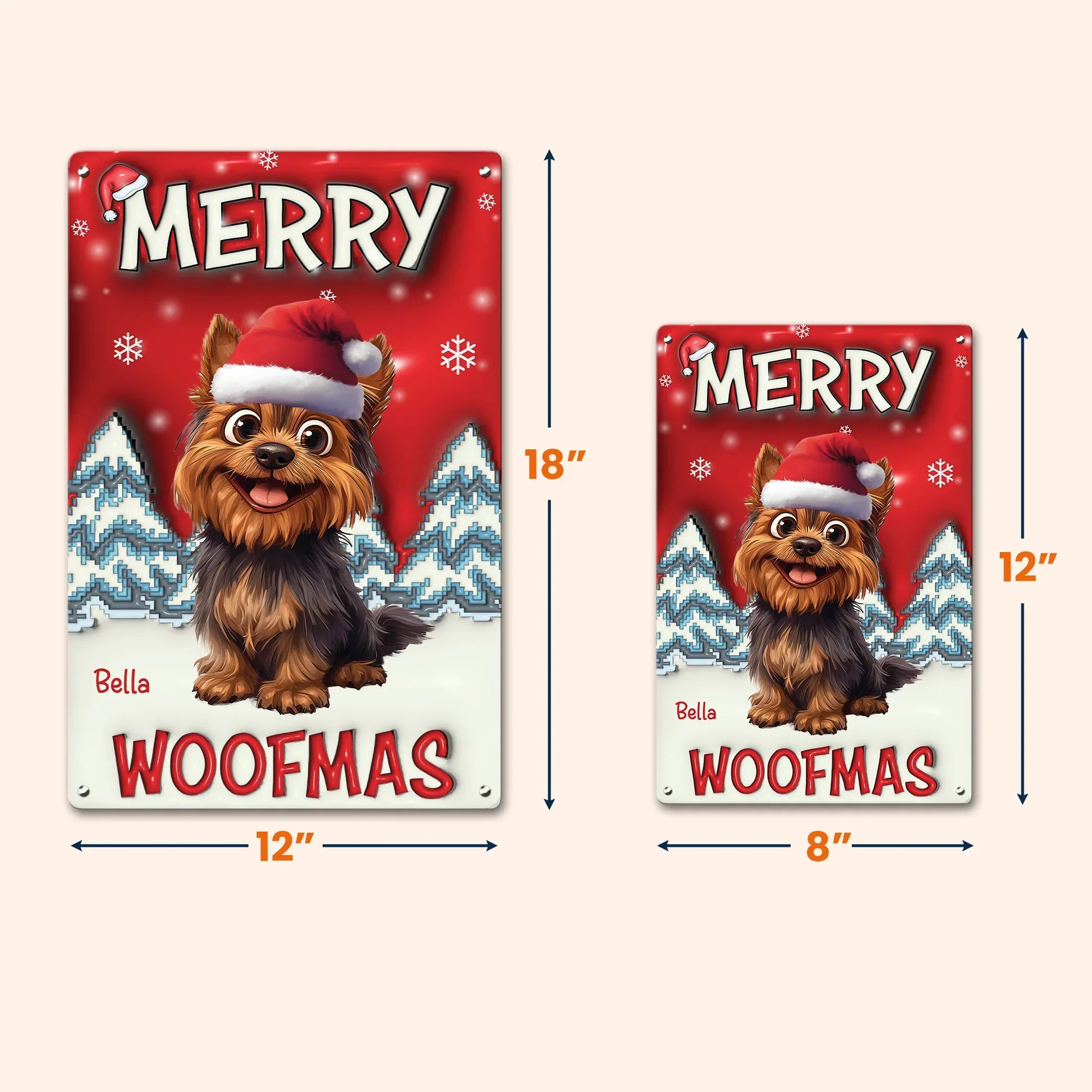 Custom Dog Rectangular Iron Sign Merry Woofmas – Playful Santa Hat Pup in Snowy Christmas Yard, Heartwarming Personalized Holiday Gift - Image 5