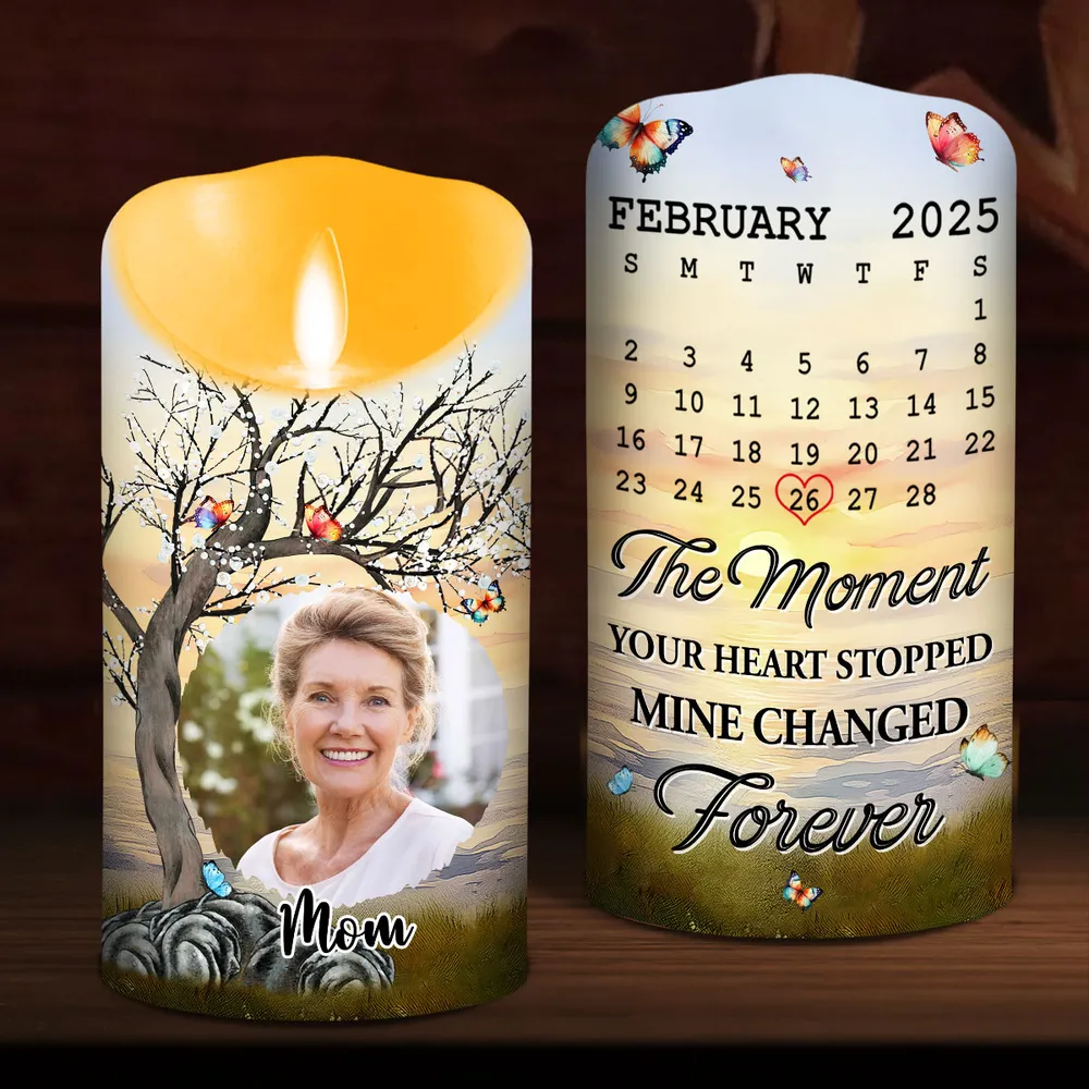 Personalized Flameless LED Candle with Photo & Calendar Date for Mom Memorial, Peaceful Light & Unique Sympathy Gift - Image 2