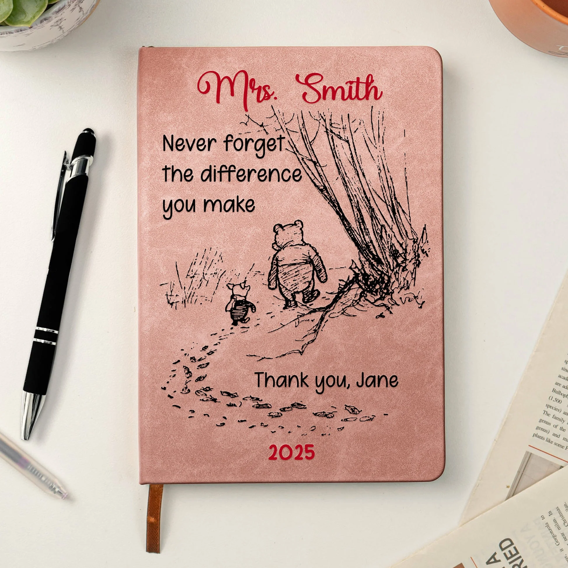 Custom Leather Journal for Appreciation – Sweet Walking Friends Design, Meaningful Gratitude Gift for Someone Who Makes a Difference