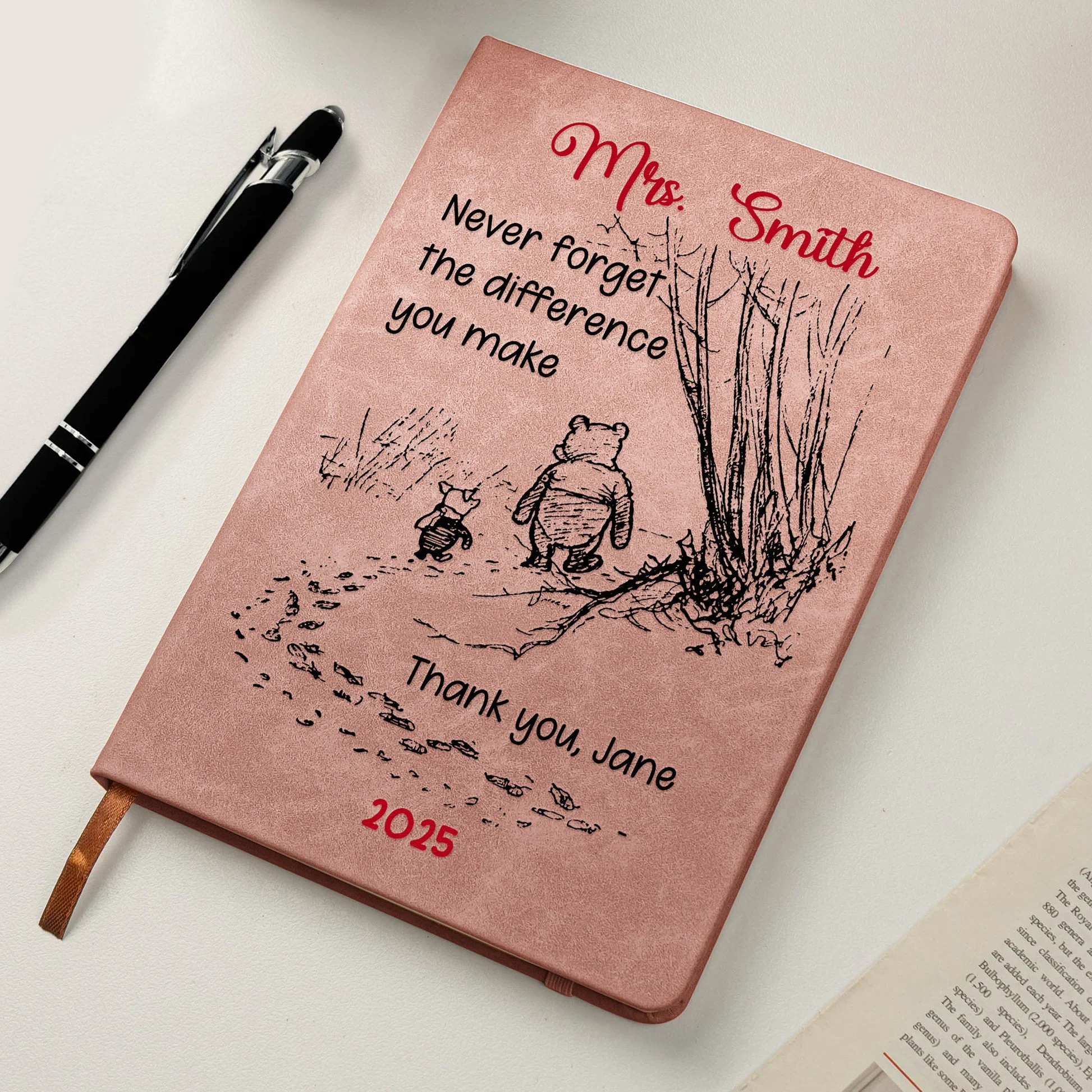 Custom Leather Journal for Appreciation – Sweet Walking Friends Design, Meaningful Gratitude Gift for Someone Who Makes a Difference - Image 3