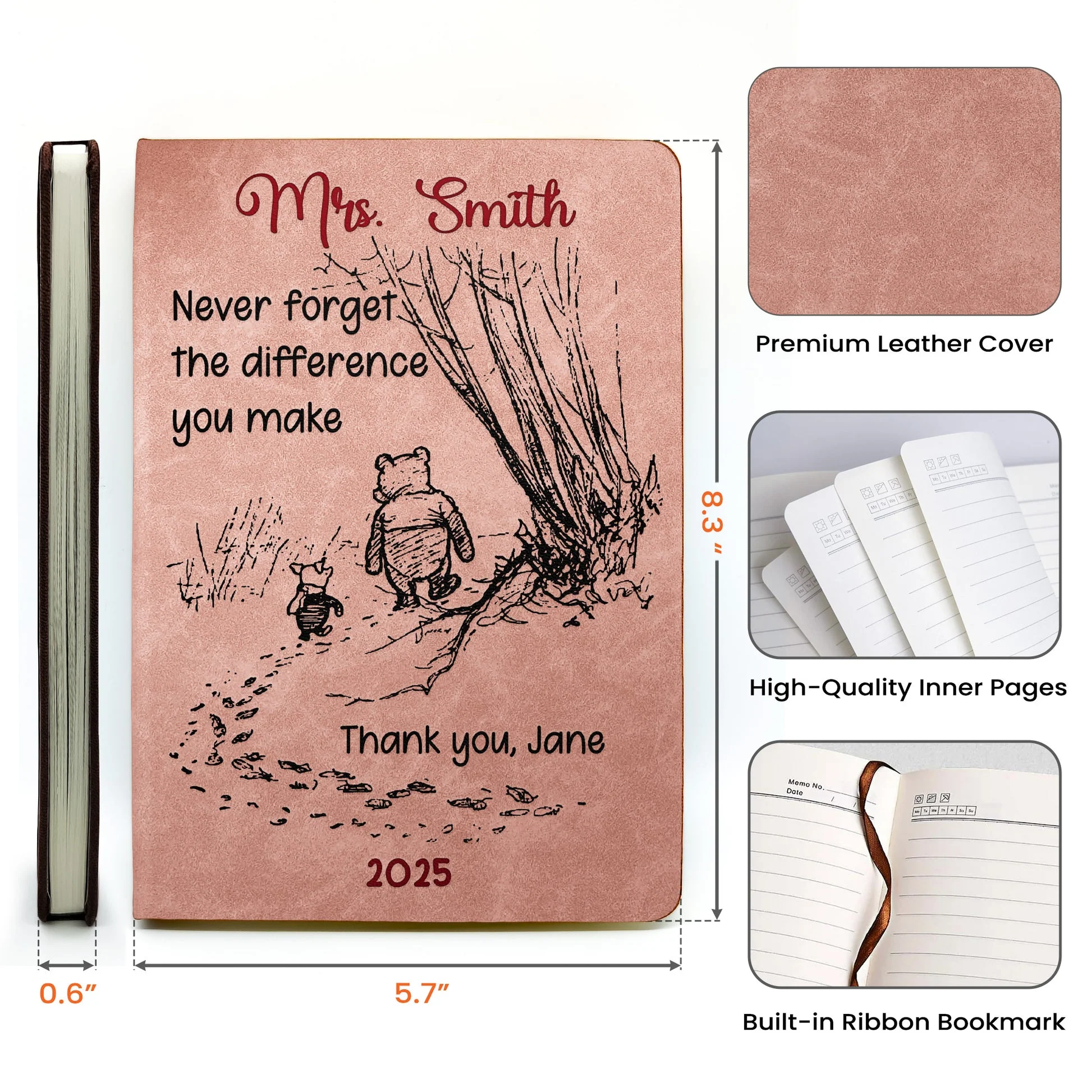 Custom Leather Journal for Appreciation – Sweet Walking Friends Design, Meaningful Gratitude Gift for Someone Who Makes a Difference - Image 4