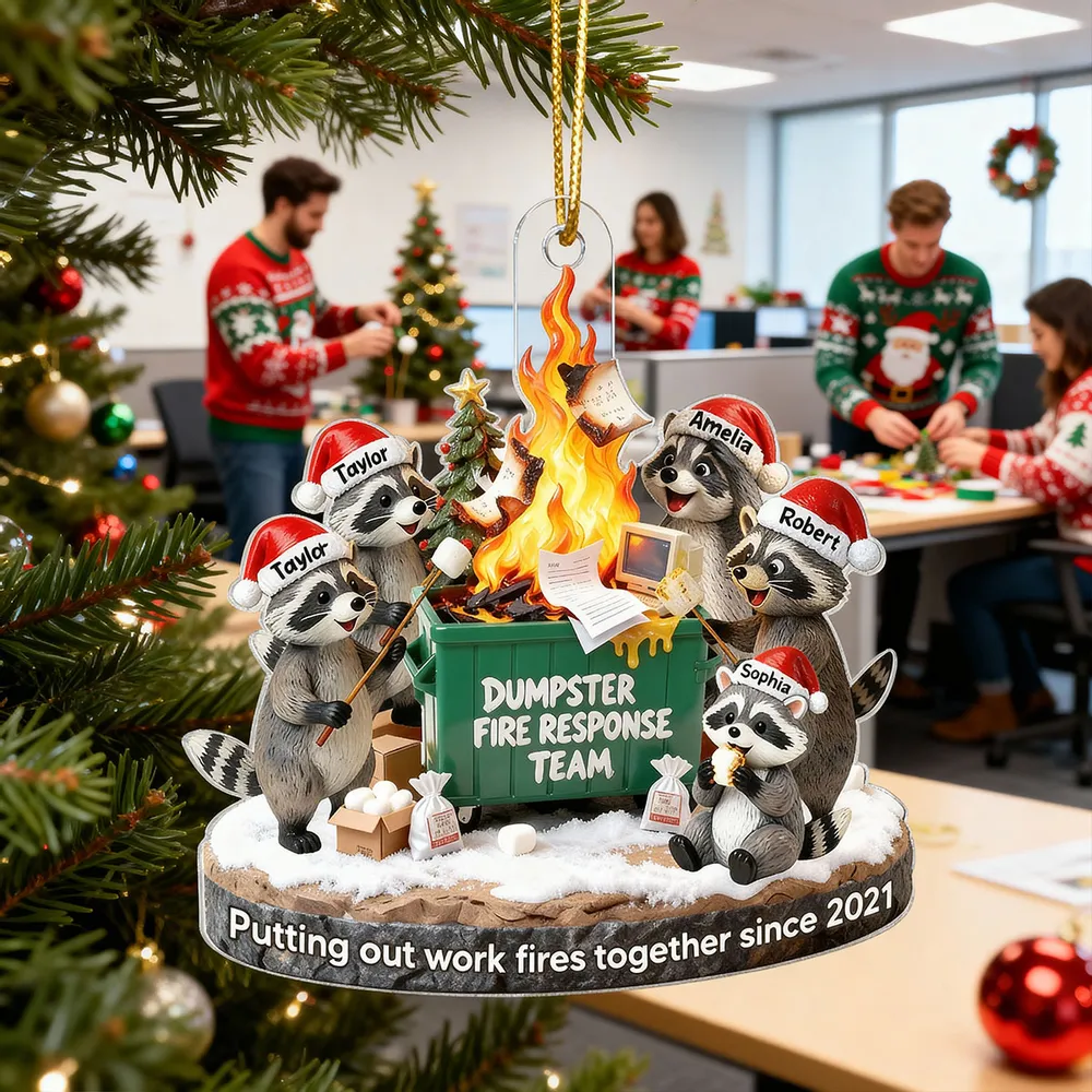 Funny Dumpster Fire Raccoon Acrylic Ornament for Work Besties – Personalized Holiday Office Gift - Image 10
