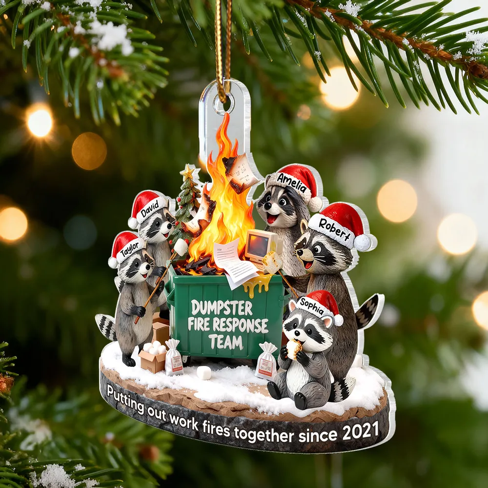 Funny Dumpster Fire Raccoon Acrylic Ornament for Work Besties – Personalized Holiday Office Gift - Image 5
